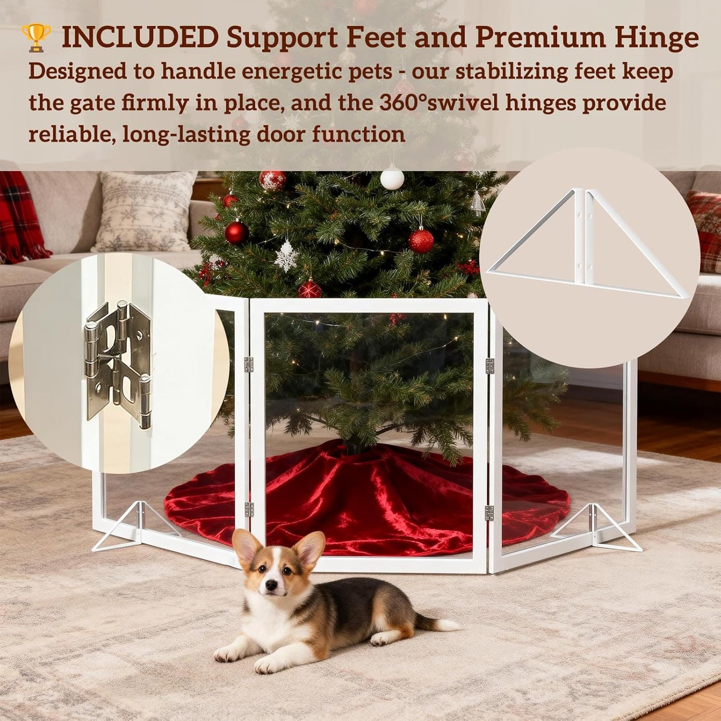 Extra Wide Clear Dog Gate 31" Tall Clear Acrylic Freestanding Dog gate Transparent Pet Gate for Doorways Stairs 3 Panel(55"-70" W)