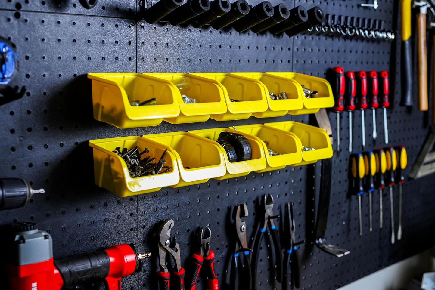WallPeg Peg board Bin Kit - Kit PB-4 - Pegboard Accessories for Garage Storage & Tool Organizer - Workbench Bins Pegboard Accessories