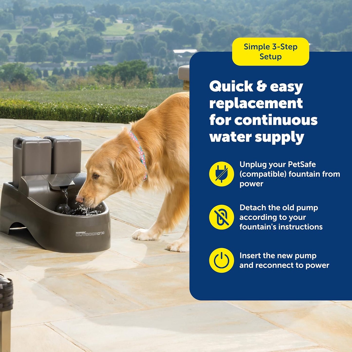 PetSafe Drinkwell Outdoor/Everflow Fountain Pump & Adaptor - Replacement Pump for Pet Fountain - Low-Voltage Durable Pump - Waterproof Adaptor with Anti-Bite Cord