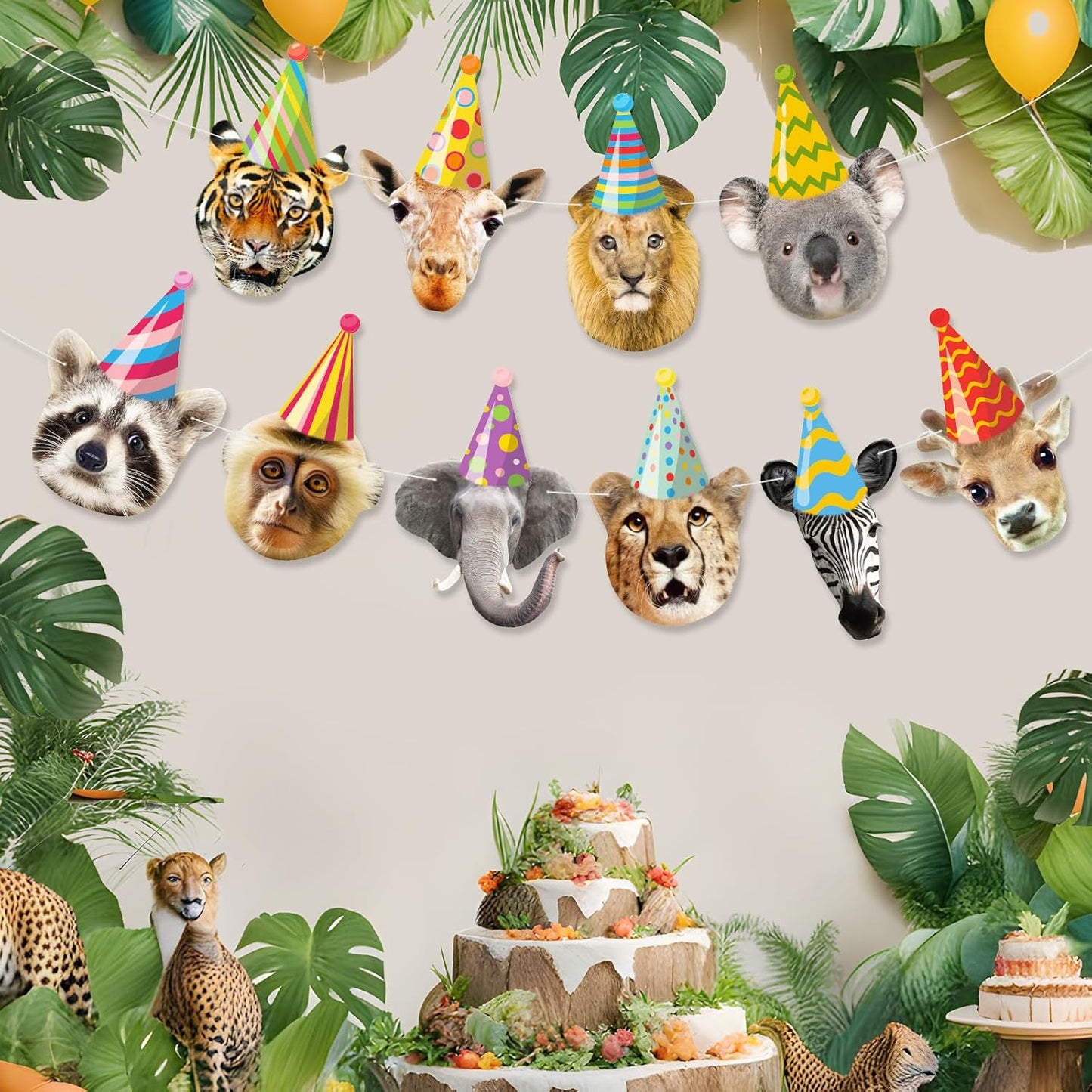 Hooqict Safari Animals Happy Birthday Banner Animal Birthday Party Decorations Party Animal Banner Garland for Jungle Birthday Decorations Kids Wild Zoo Party Supplies