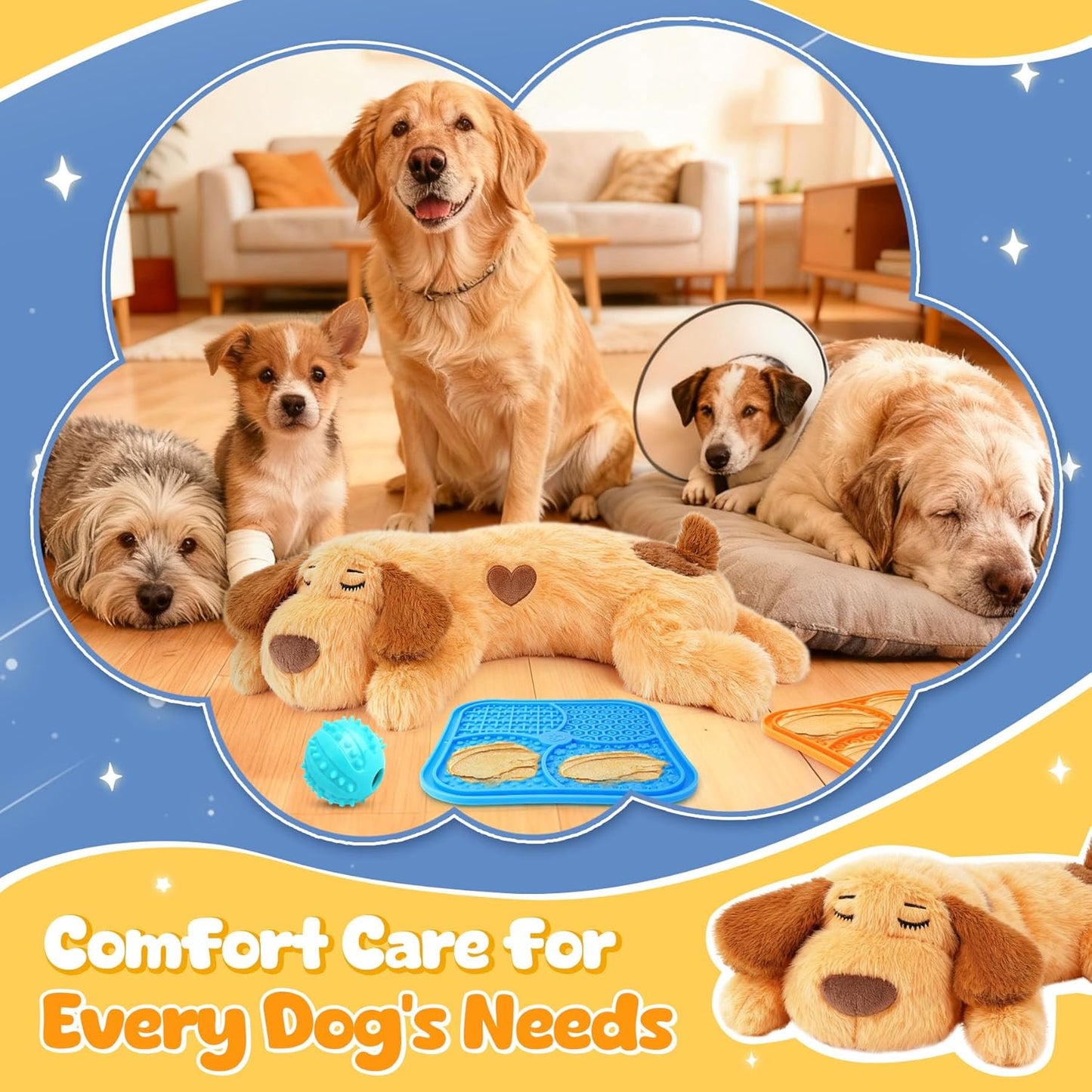 Heartbeat Puppy for Dogs, Lick Mats & Treat Ball– All-Round Calming Kit for Anxiety Relief, Sleep Aid & Behavior Training, Puppy Essentials to Keep Them Busy（4 Pcs）