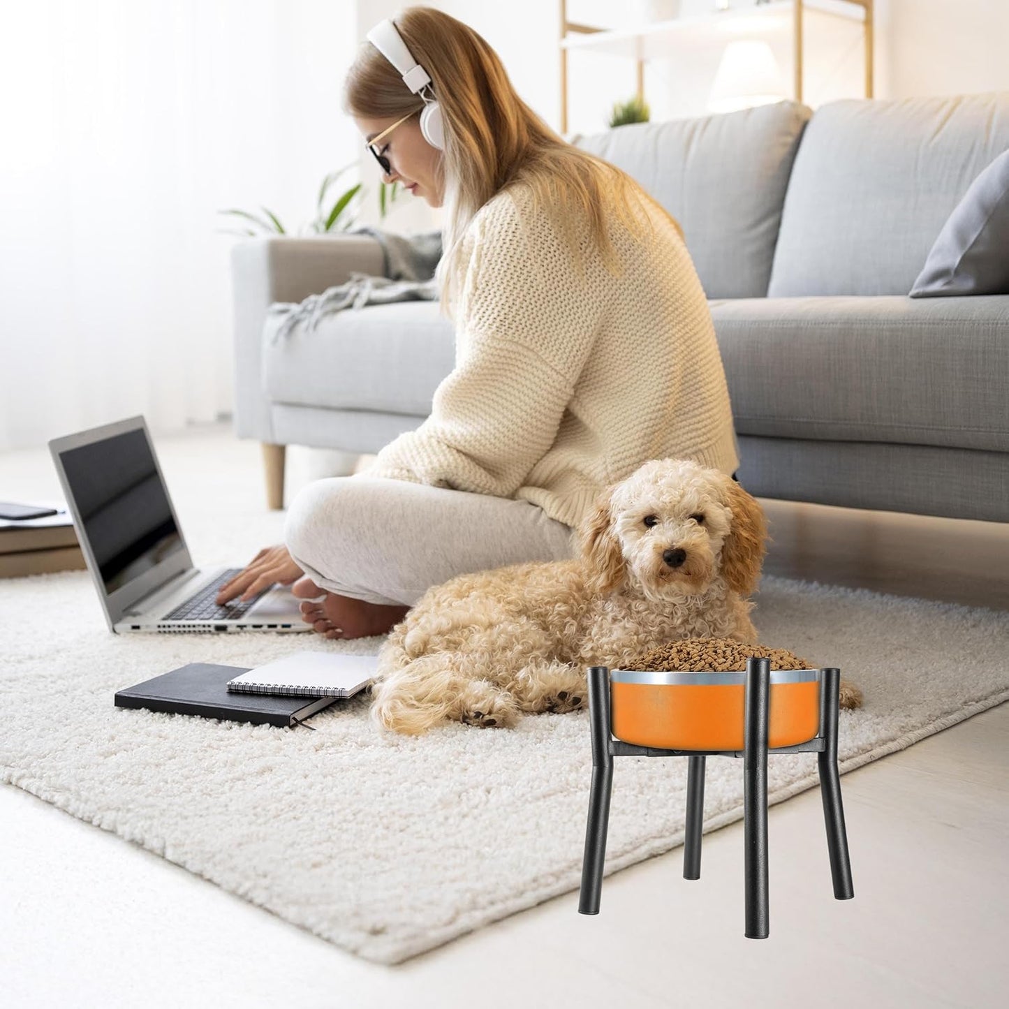 Lifted Dog Bowl Stand - Without Bowls, Single Raise Pet Food Table Adjustable Wide 7-11", Tall 12" - Bowl Stand Size Optional, Dog Bowls Holder Elevated for Small Medium Large Dogs Breed