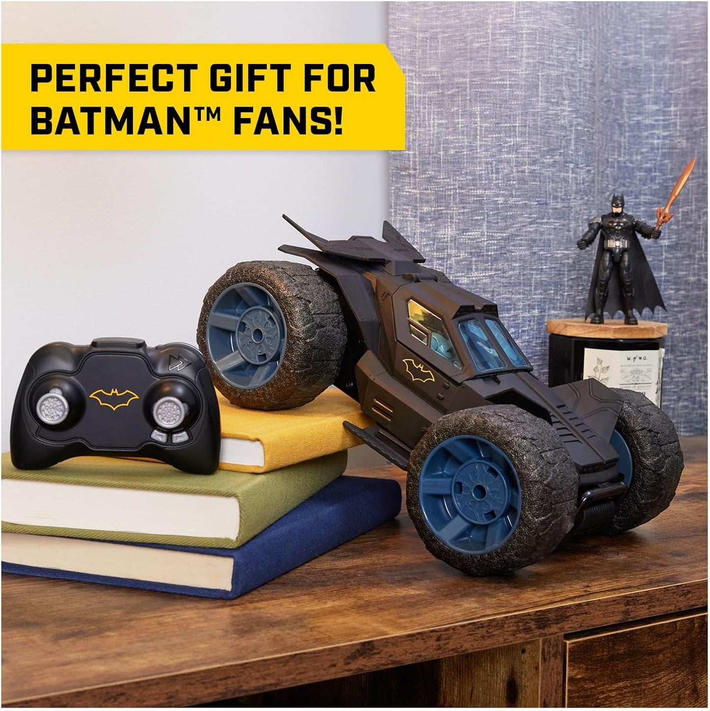 DC Comics, Batman Stunt Force Batmobile, Indoor Remote Control Car, Turbo Boost & Crazy Stunts, Collectible Super Hero Kids Toys for Boys and Girls 4 and Up