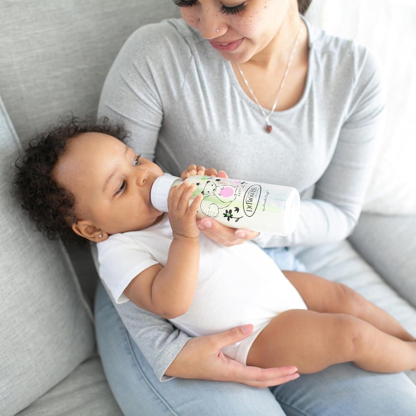 Dr. Brown's Natural Flow Anti-Colic Options+ Narrow Baby Bottle, Goat and Squirrel, 8 oz/250 mL, with Level 1 Slow Flow Nipple, BPA Free, 0m+, 2-Pack