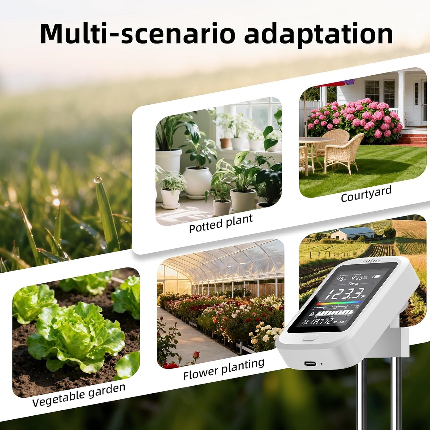 2026 Soil Moisture Meter, 6-in-1 Digital Soil Tester for pH,Nutrient,Sunlight,Temperature & Humidity| Factory-Permanent Calibration| Ideal for Gardening,Lawn,Farm Plant Care