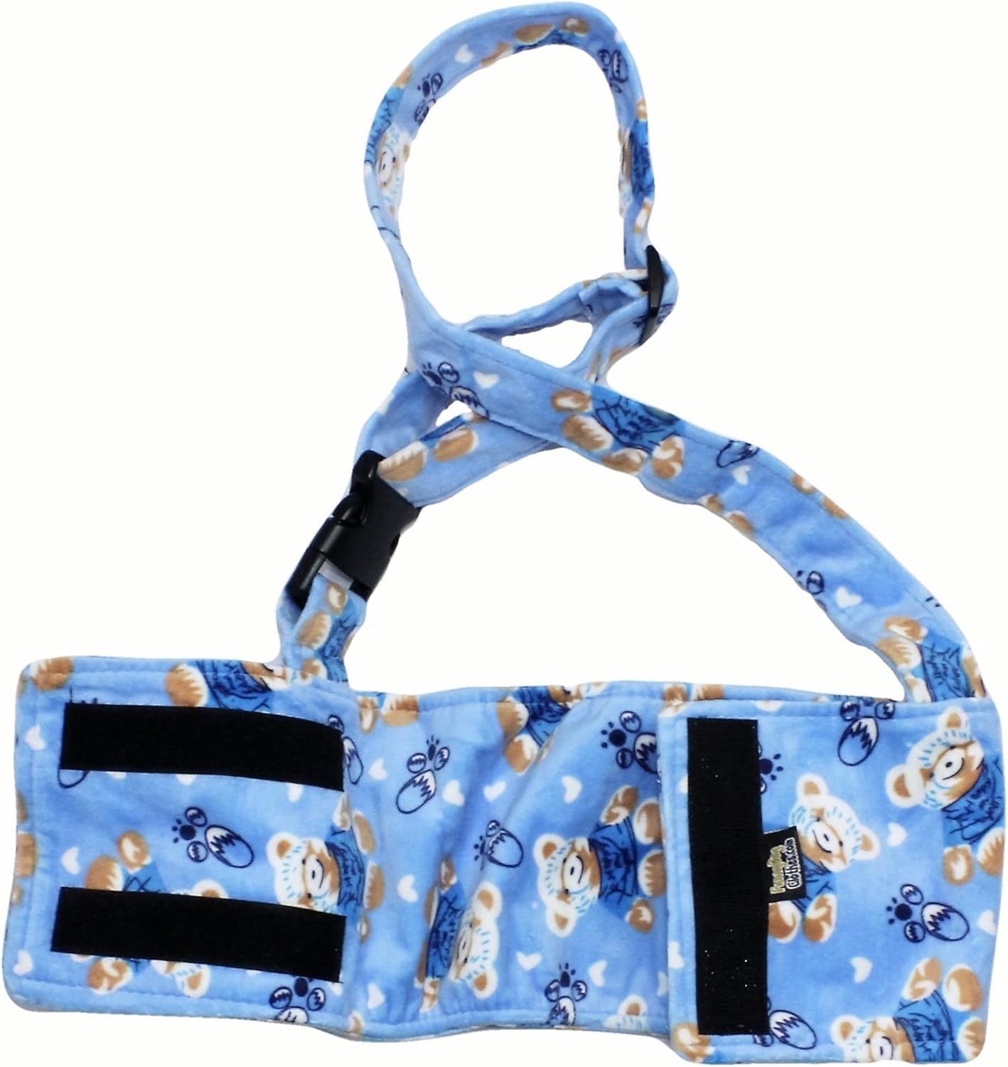 Dog Diaper for Male Boy Belly Band Reusable Washable with Suspenders Soft Fleece (Blue Bear, M: Waist 13" - 16")