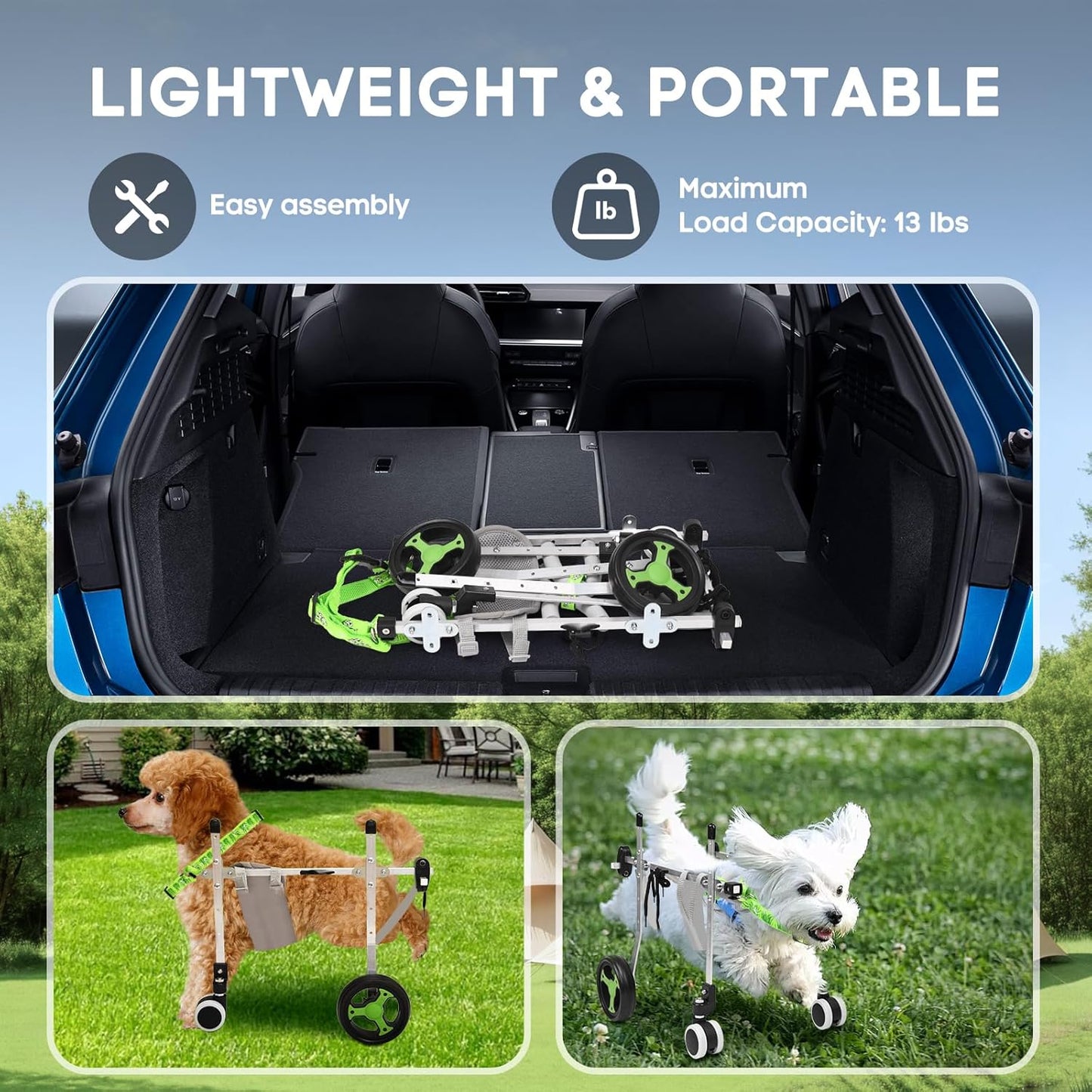 4-Wheel Dog Whee/lchair for Back Legs, Helps Pets Walk Run and Play Again, Suitable for Small/Medium Pets Under 13 lbs