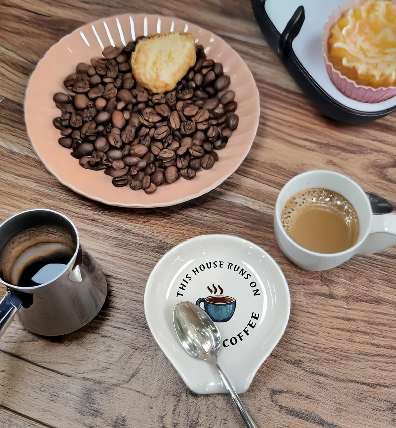 Coffee Spoon Rest, Coffee Bar Accessories & Spoon Holder, Coffee & Jesus Ceramic Spoon Holder for Coffee Lovers Gifts for Friend Wife Husband Sister (White-2)