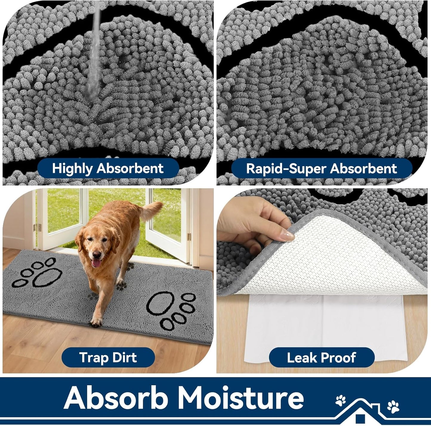 Bcoimo Super Absorbent Dog Door Mat, 60"*24" Anti Slip Mat for Muddy Paws, Pet Rugs for Dirty Paws Washable That Absorbs Moisture and Dirt, for Dog Cage and Pet Resting Carpet