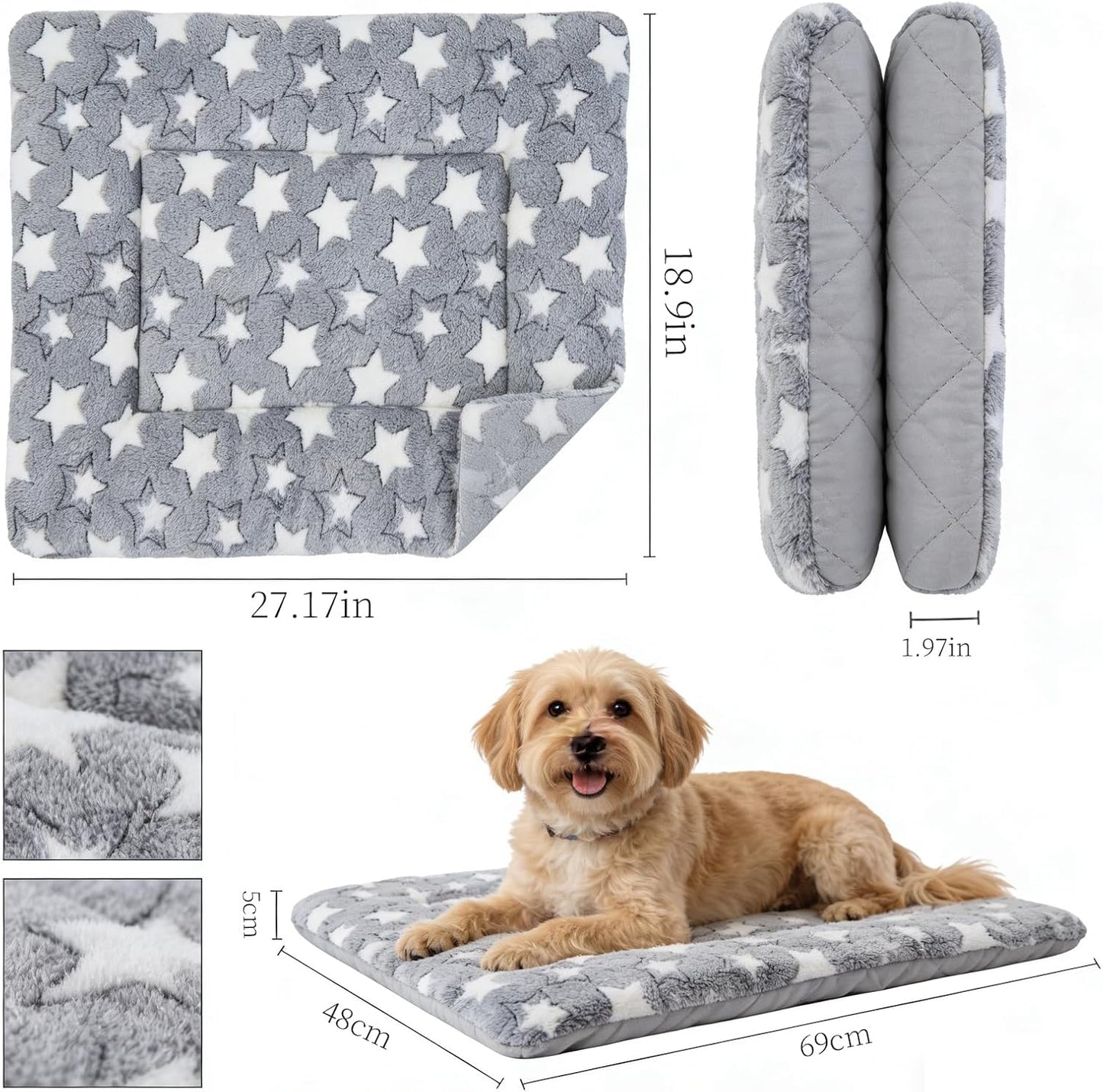 Self Warming Cat Bed Mat, 27.17” x 18.9” Gray Self Heating Pet Pad for Indoor & Outdoor Cats Dogs, No Electricity Thermal Warming Mat, for Crate Bed Furniture