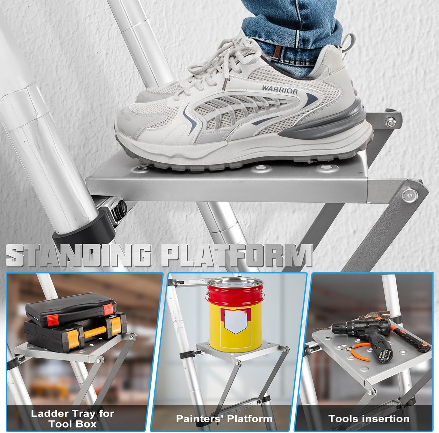 Ladder Platform Anti-Slip Ladder Work Platform Accessories for Stabilizer, Work Tray Attachment for Painters and Tools, Made of Premium Alloy Steel Holds 400 lbs