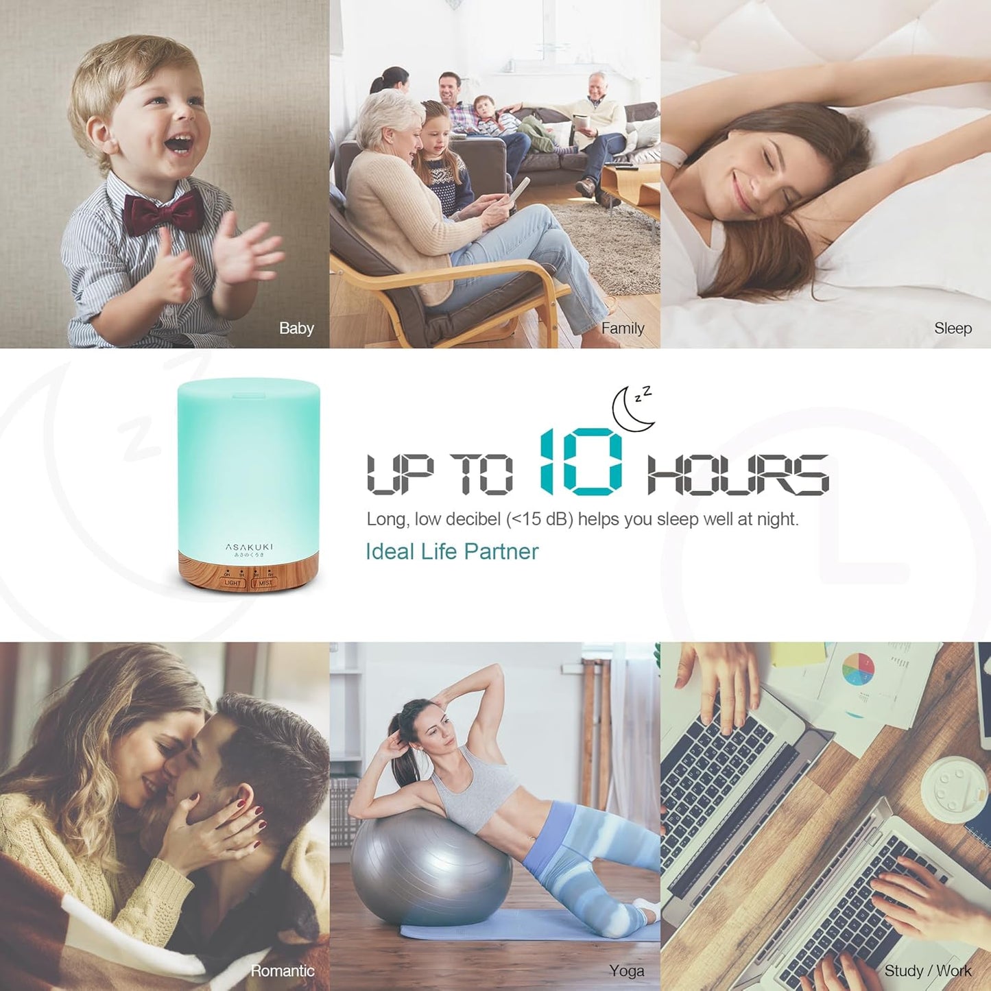 ASAKUKI Essential Oil Diffuser for Home, 300 ml Humidifier with Automatic Shut-Off, Quiet Aromatherapy Diffuser with 7 LED Lights for Living Room, Kitchen, Bedroom, Hotel - Light Brown