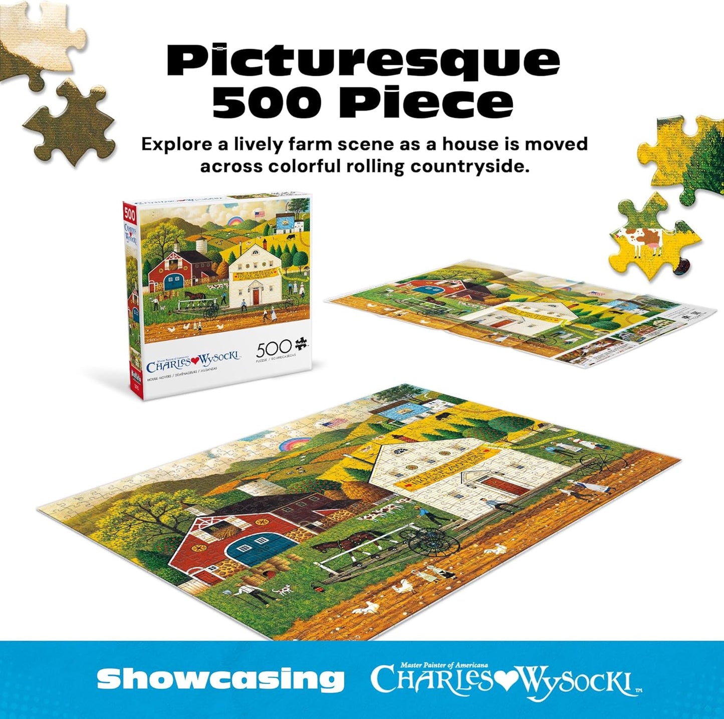 Buffalo Games – 500 Piece Charles Wysocki House Movers Jigsaw Puzzle Colorful Puzzle for Adults – Precision-Cut Pieces, Beautiful Artwork, and Hours of Relaxing Fun