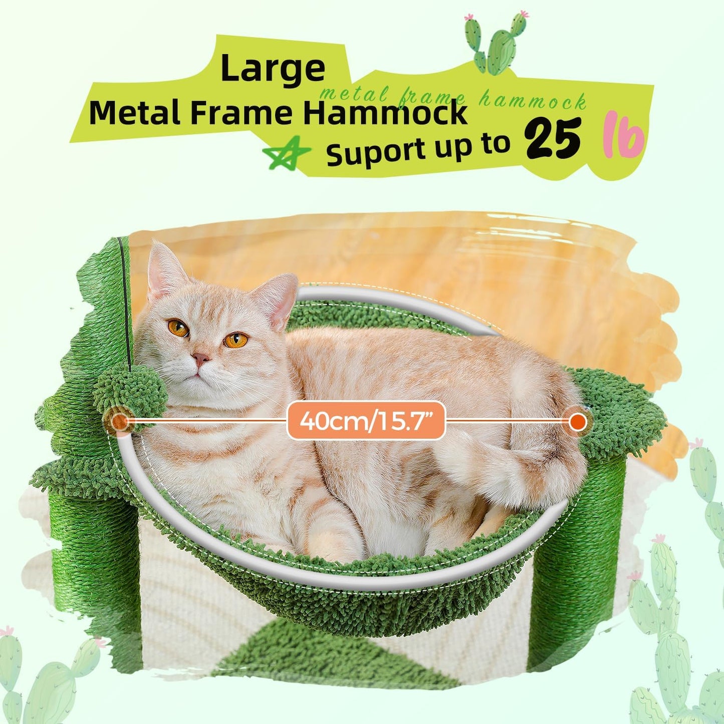 PAWZ Road Cactus Cat Tree, 33 Inchs Cat Tower with Cat Self Groomer, Soft Hammock and Fully Wrapped Sisal Scratching Post for Indoor Cats