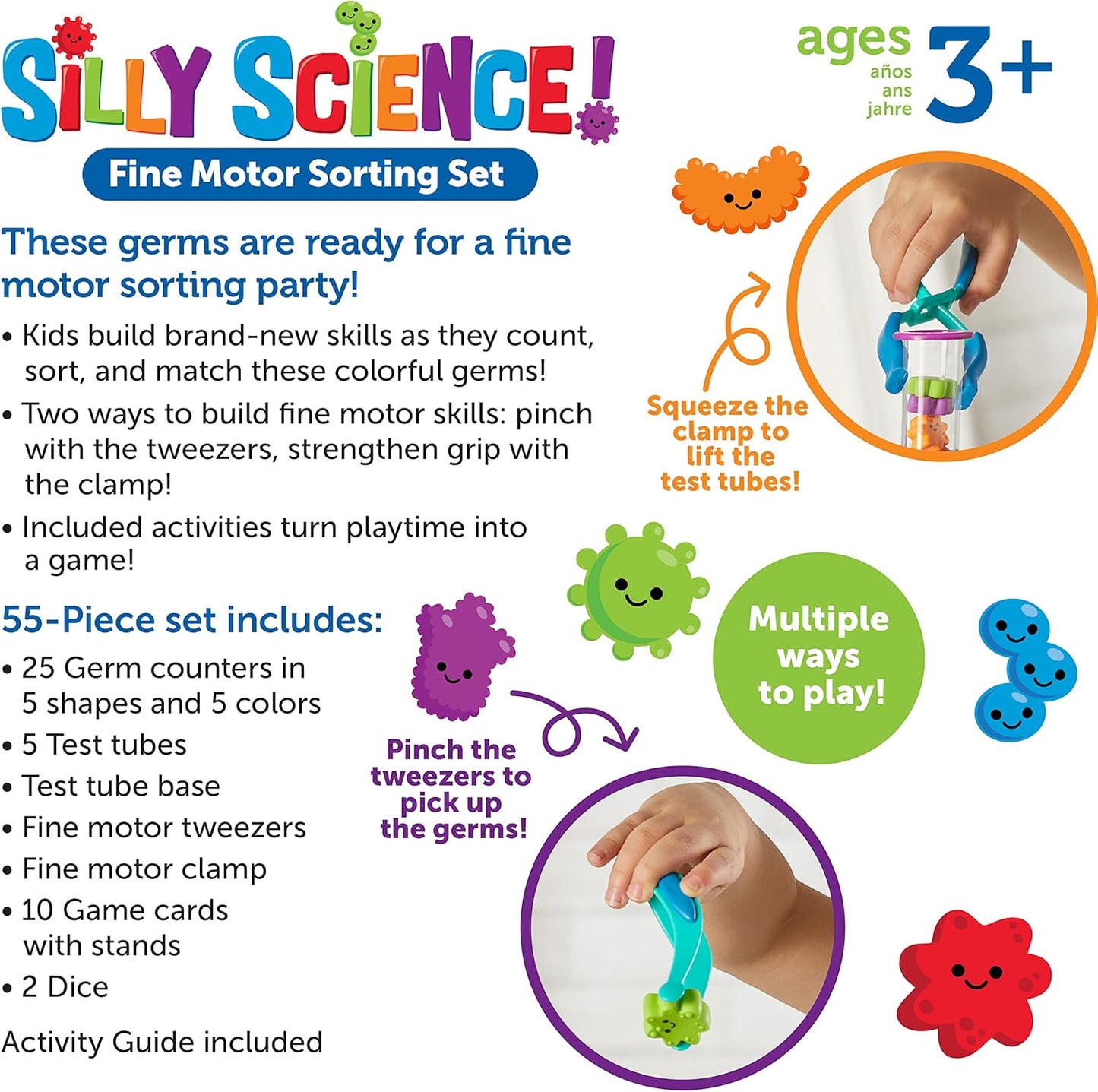 Learning Resources Silly Science Fine Motor Sorting Set - 55 Pieces, Age 3+ Educational Toy, Preschool Fine Motor Skills, PreK Manipulatives
