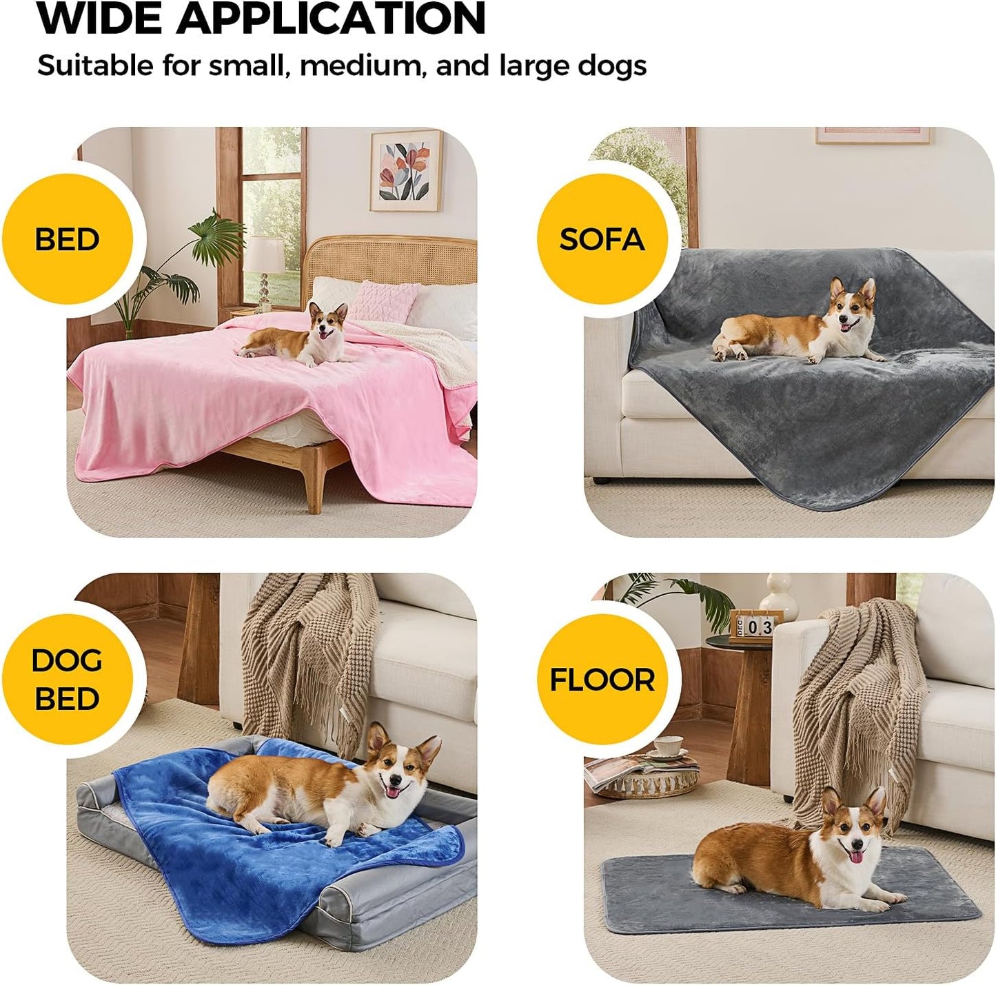Sunheir Waterproof Blanket for Bed, Reversible Sherpa Fleece & Flannel Pet Blanket, Leakproof Spill-Proof Dog Blanket for Couch, Furniture Protector, Travel, Camping, 25"X35", Grey