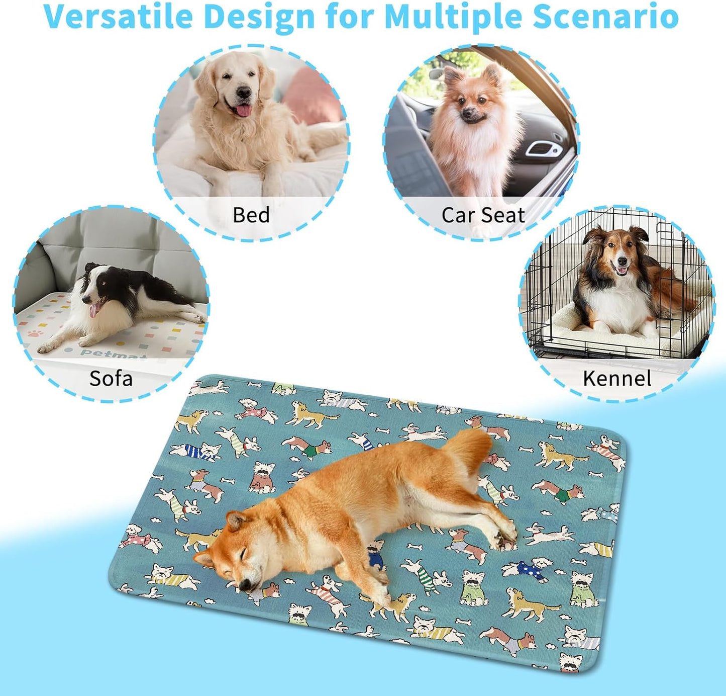 Pets Cool Mat, Washable and Portable Self Cooling Gel Pad for Dogs Cats to Prevent Heat, Blanket Sleeping Kennel Mat Suitable for All Types of Pets (Small)
