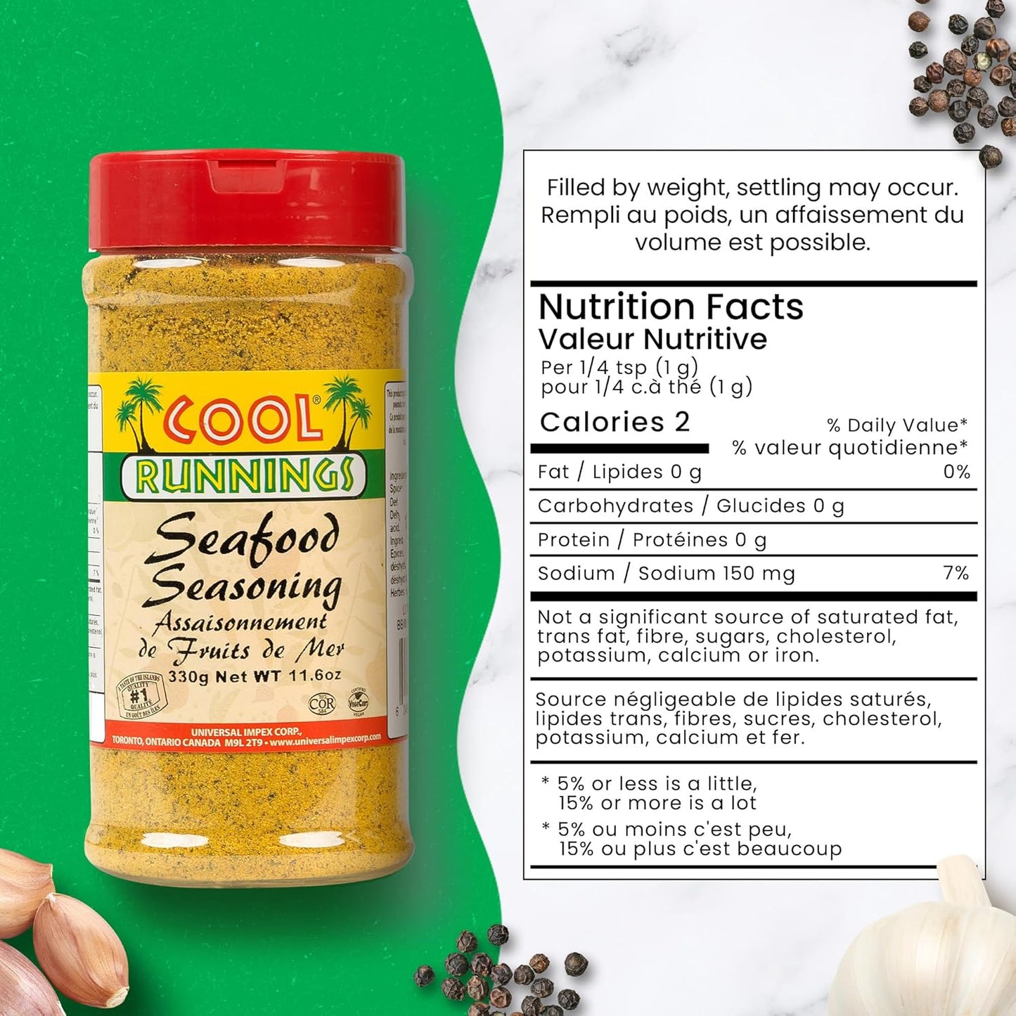 Cool Runnings Seafood Seasoning 330g - Authentic Caribbean Spice Blend for Enhancing Grilled, Baked, and Fried Fish and Seafood Dishes