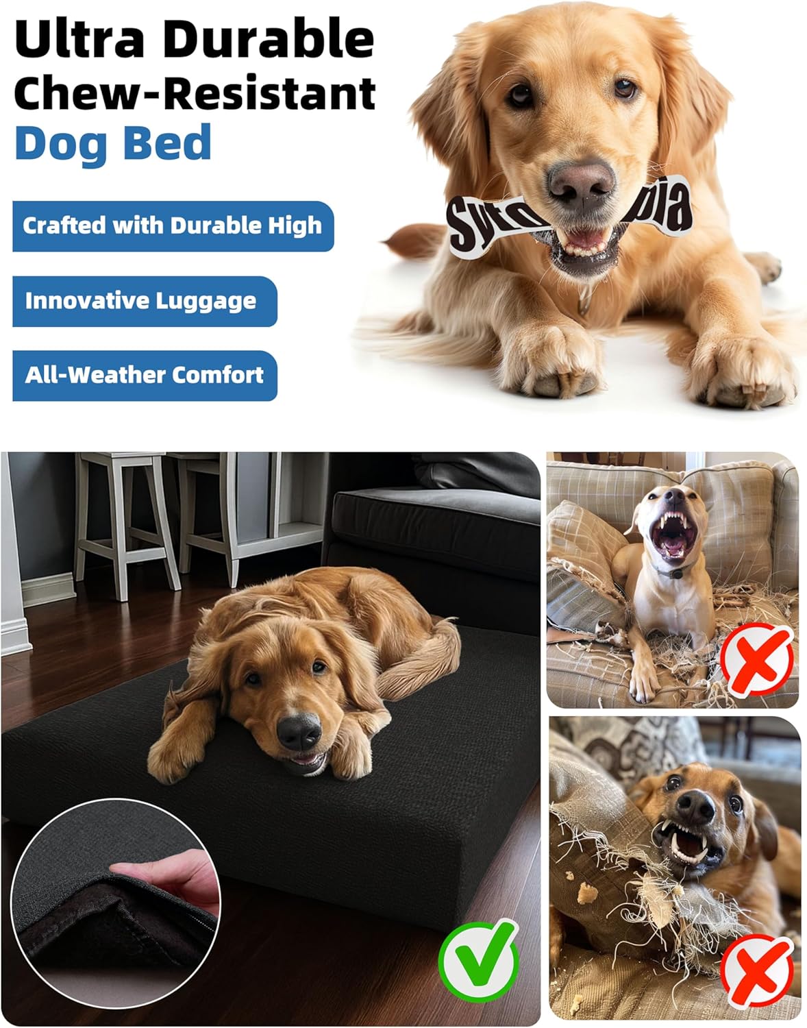 Sytopia 36-Inch Waterproof Orthopedic Dog Bed, L for Giant and Extra Large Dogs, Supports Up to 60 lbs, for Indoor and Outdoor Use, Dark Grey