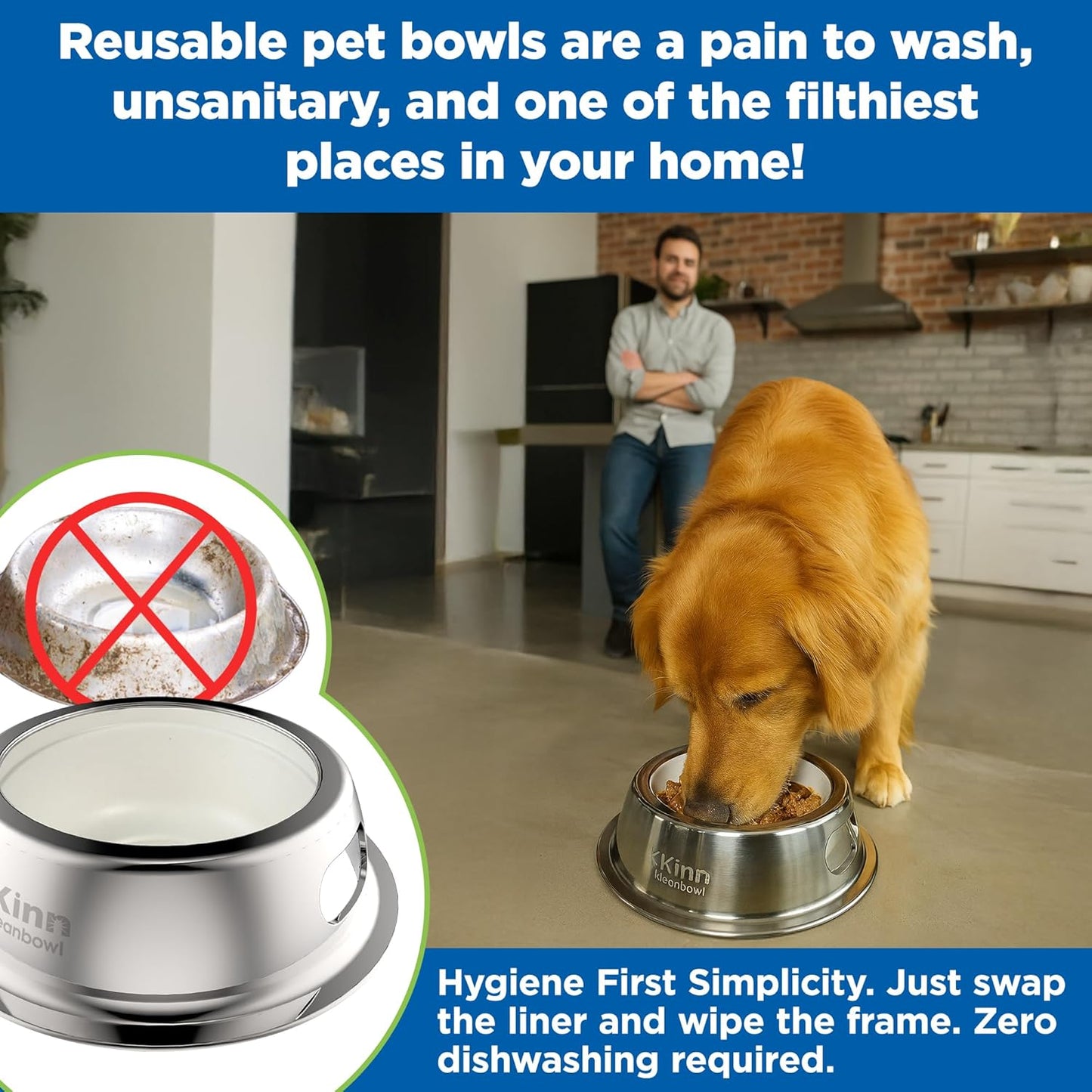 Kinn Kleanbowl Disposable Dog Food Bowls, 8 oz (Pack of 50) - Frame System Refills, Use for Travel, Boarding, or Crate, Compostable Pet Travel Bowl, No Plastic, Leakproof, Portable Dog Dish
