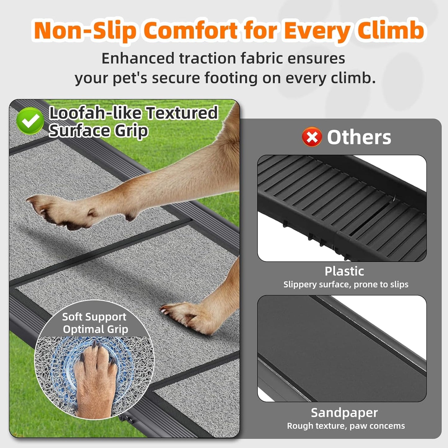 Dog Ramp for Car 71"x 20" Large DogFolding Pet Stair Ramp for Truck, SUV, with Non-Slip Surface, Up to 250LBS, Portable PetSteps