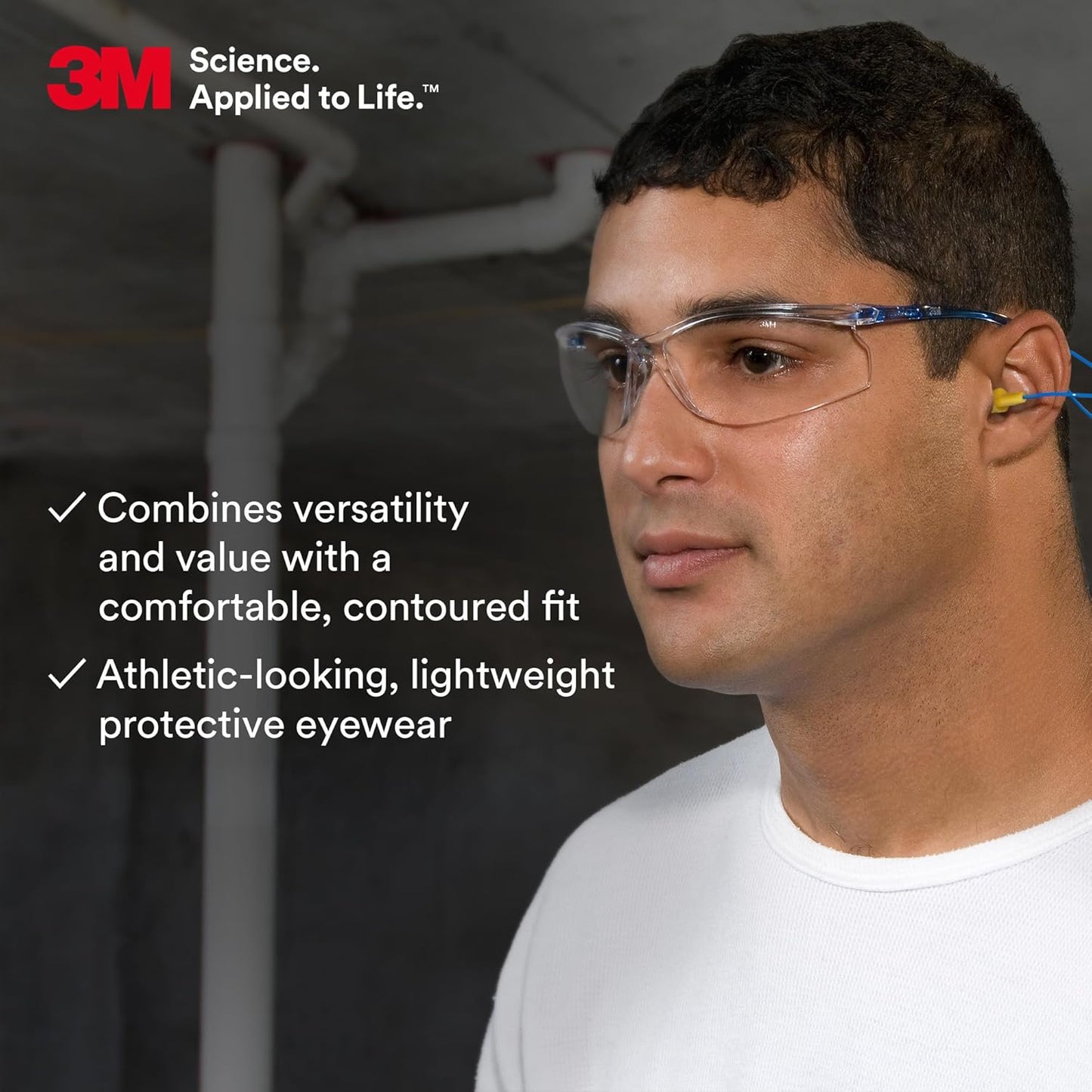 3M Safety Glasses, Virtua CCS and Virtua Sport CCS 2-Pack, Anti-Fog, Clear Lens, ANSI Z87, Corded Ear Plug Control System, Removable Foam Gasket