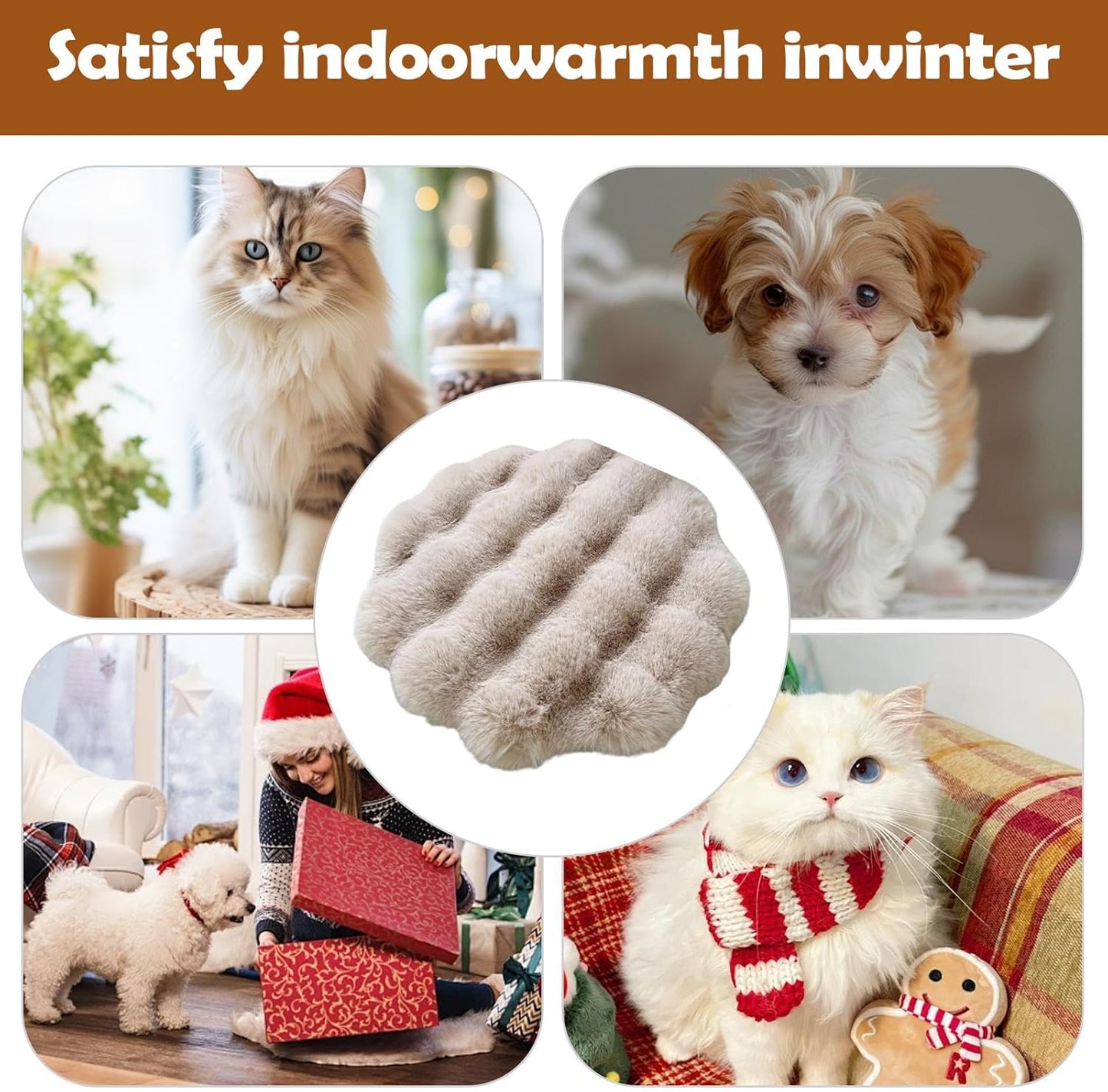 Pet Cushion - Round Machine Washable Anti Slip Mat | Warm Soft Crate Pad with Plush Filling & Non Skid Bottom for Camping, Travel, Shelter, Backyard, Balcony, RV, Kennel, Sofa and Floor Use