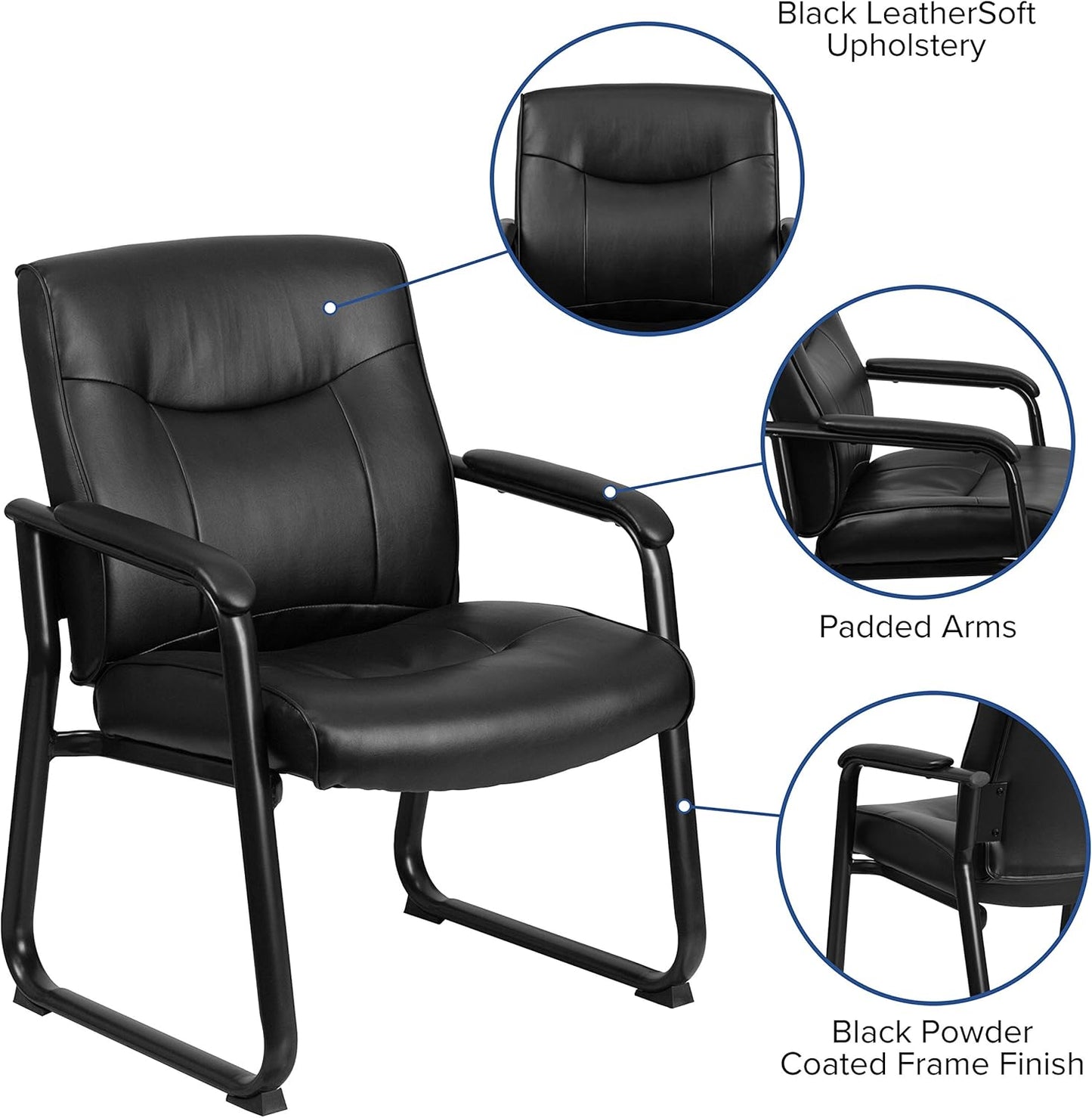 Flash Furniture Hercules Series Big & Tall LeatherSoft Executive Side Reception Chair, Padded Lobby Chair with 500-lb. Static Weight Capacity, Black