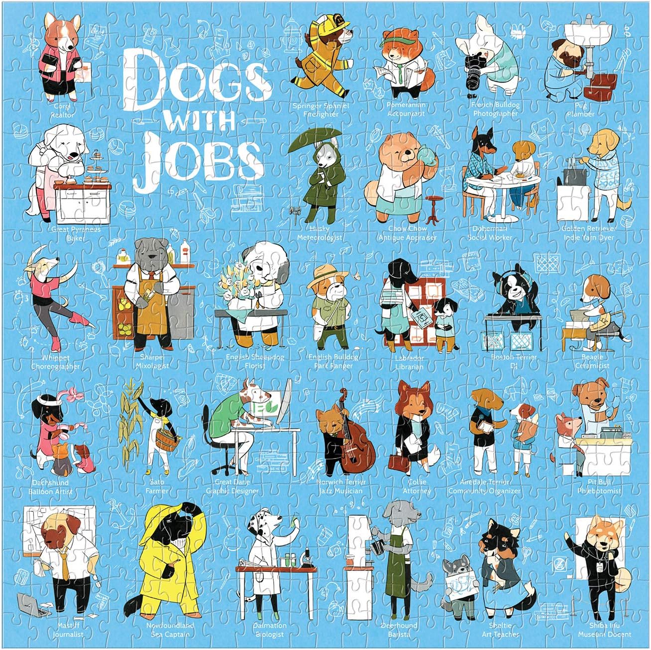 Galison Dogs with Jobs Puzzle, 500 Pieces, 20” x 20” – Jigsaw Puzzle Featuring an Amusing Illustration of Dogs – Thick, Sturdy Pieces, Challenging Family Activity, Great Gift Idea