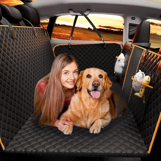 Back Seat Extender for Dogs - Large Space, Waterproof Dog Car Seat Cover for Back Seat with Hard Bottom Holds 420lbs, 600D Heavy-Duty Upgraded Material Dog Hammock for Car