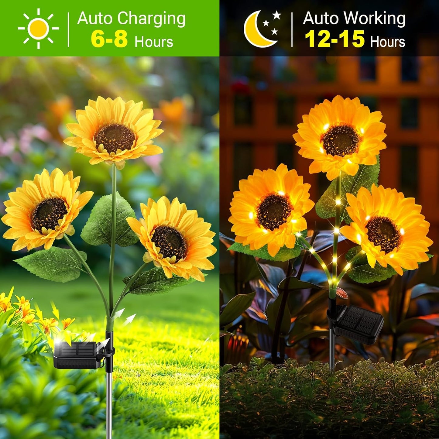 KOOPER Solar Lights Outdoor Garden Decor - Upgraded 3 Pack with 9 Sunflower Lights, Waterproof Solar Outdoor Lights Auto ON/Off Solar Decorative Lights for Garden, Patio, Backyard
