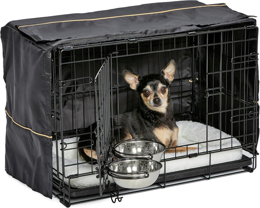MidWest Homes for Pets XS Double Door iCrate Starter Kit, 22-inch Dog Crate Bundle for Extra-Small Dogs, Includes Cage, Pet Bed, 2 Bowls and Privacy Cover