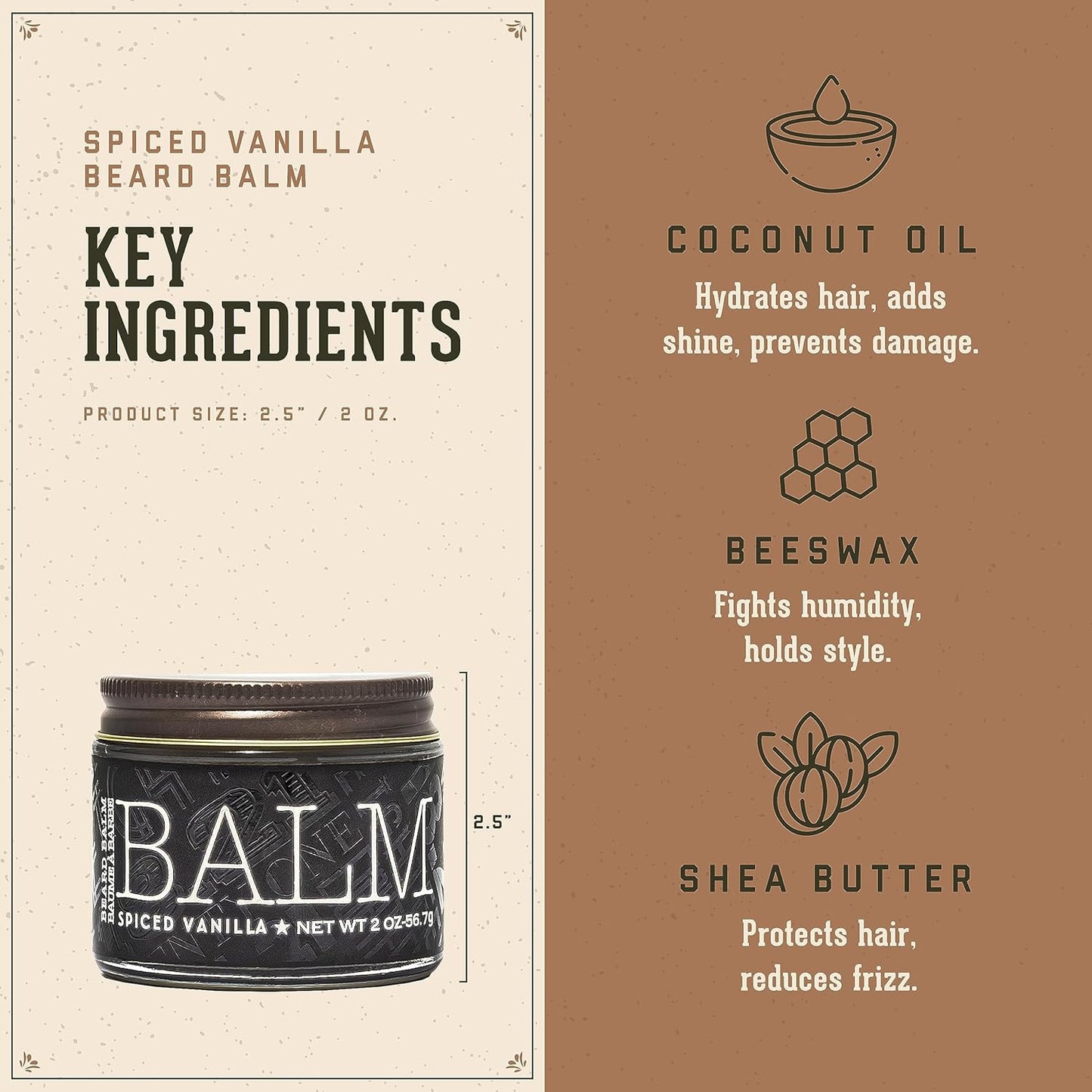 18.21 Man Made Beard Balm for Men, Spiced Vanilla, 2 fl. oz - Premium Grooming Cream with Low Shine for Conditioning and Shaping Beards, Mustaches - Scented Facial Hair Balms, Long-Lasting Moisture