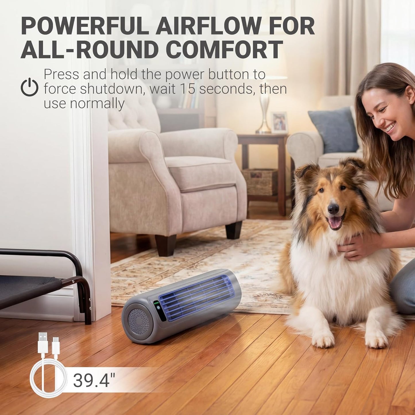 Elevated Outdoor Dog Bed with Fan - Cooling Dog Bed for Large Dogs, Waterproof Cot Easy to Assemble, 3 Wind Speed, Raised Dog Bed with Washable Mesh Cover, Durable, Non Slip, Up to 105 lbs