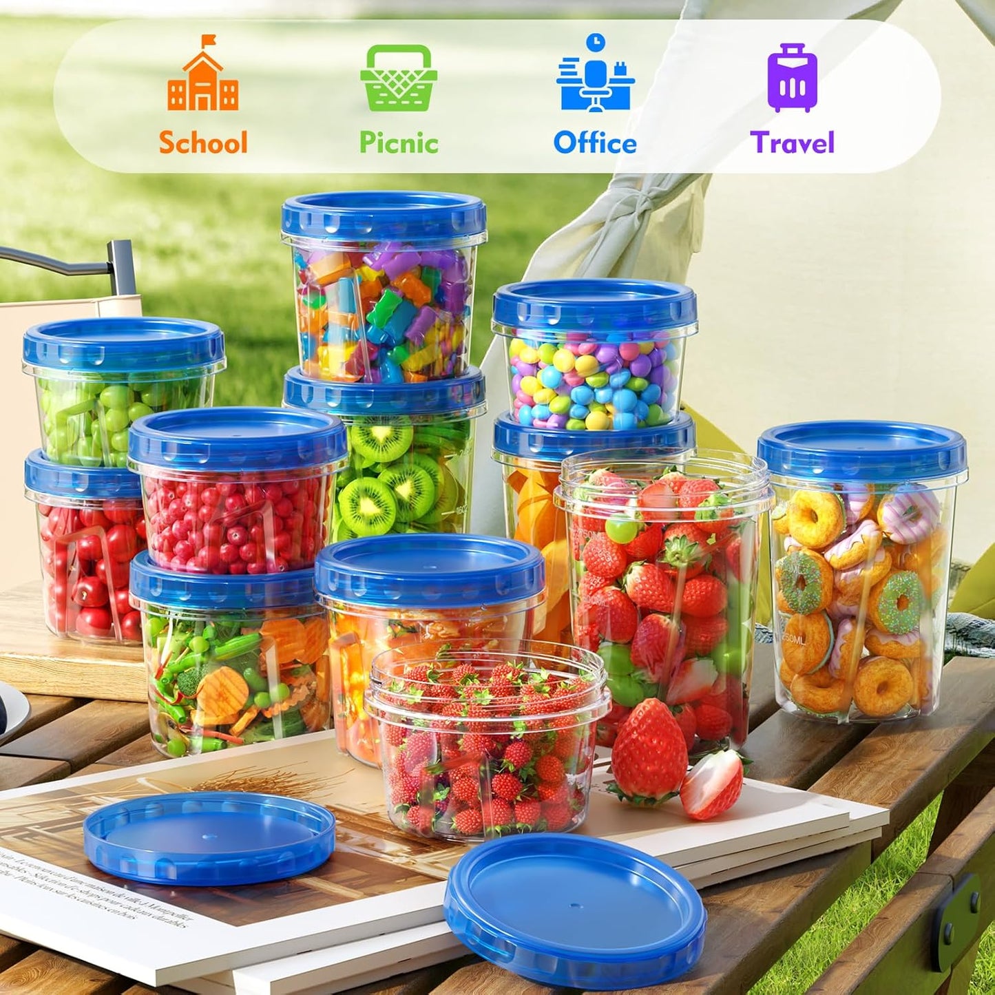 12 Pack- 34/24/17oz Freezer Storage Containers, Plastic Food Storage Containers with Twist Top Lids, BPA Free and Reusable Soup Containers with Lids, Leakproof/Microwave/Dishwasher Safe