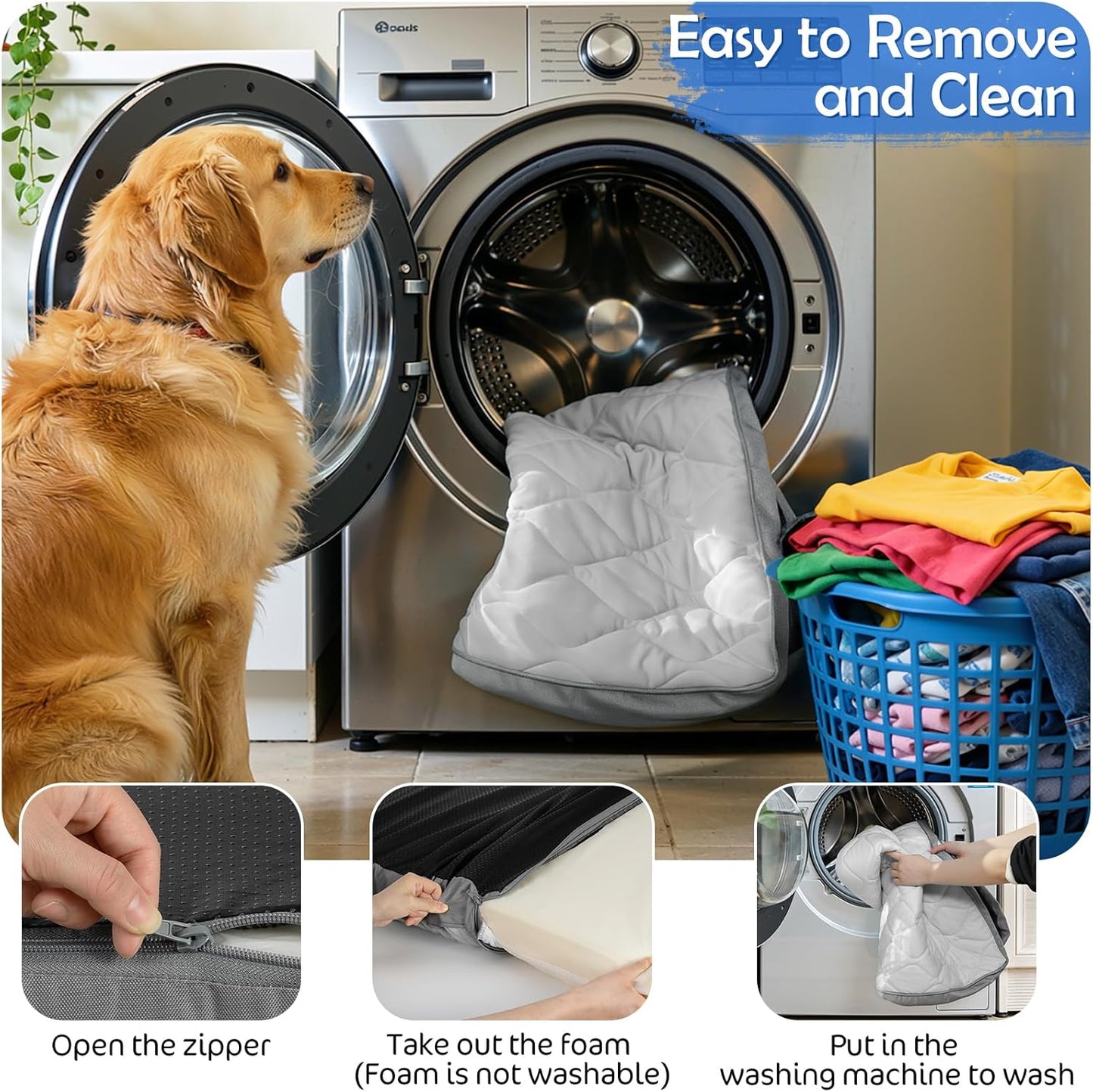 Cooling Dog Bed, 44" x 32" Orthopedic Dog Beds Large Sized, Waterproof Self-Cooling Pet Mat for Summer with Removable Washable Cover, Egg Crate Foam, Anti-Slip Bottom, Non-Gel, Grey