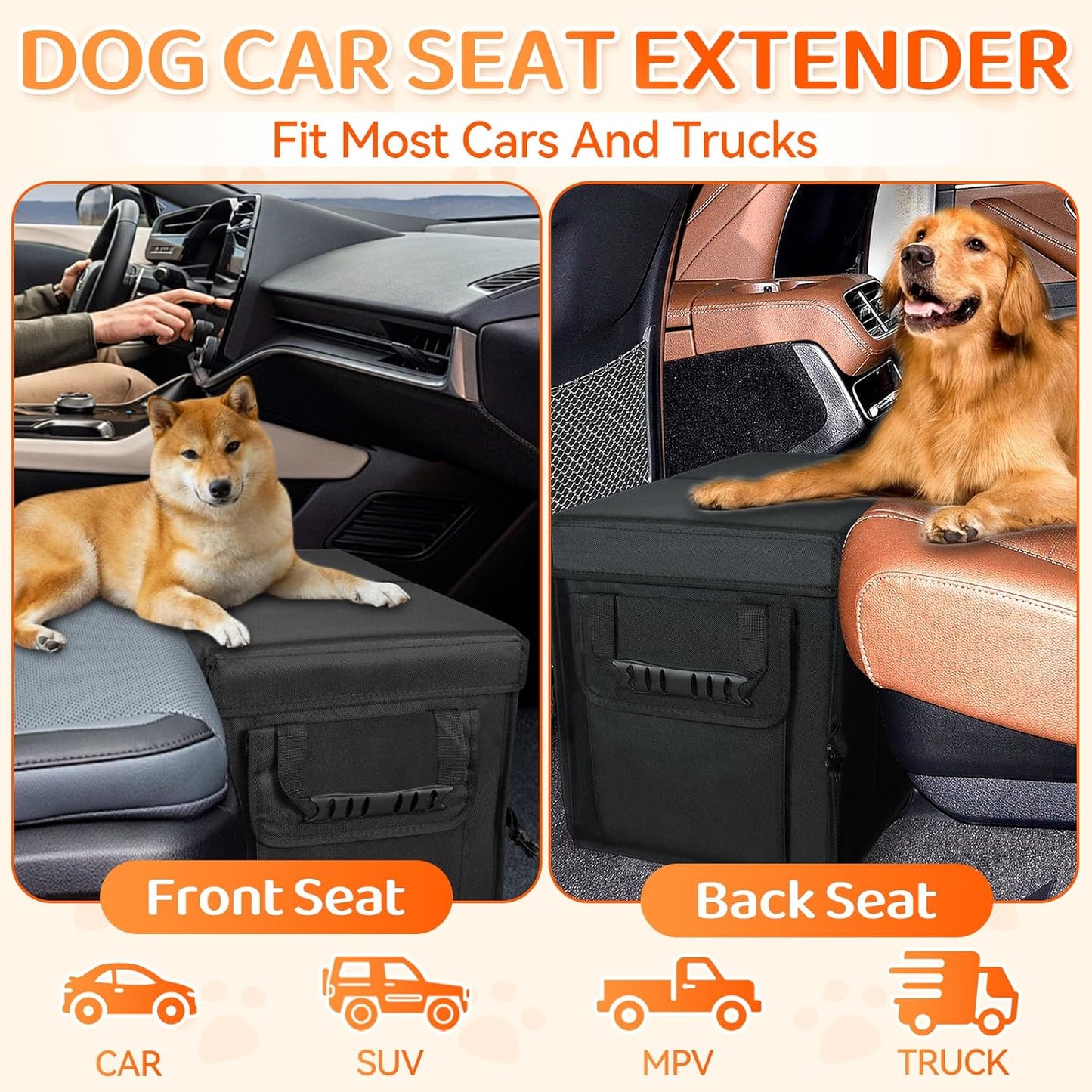 Car Seat Extender for Dogs, Backseat & Frontseat Extender for Large Dog up to 180 LBS, Foldable Seat Gap Filler for Most Cars with Detachable Lid