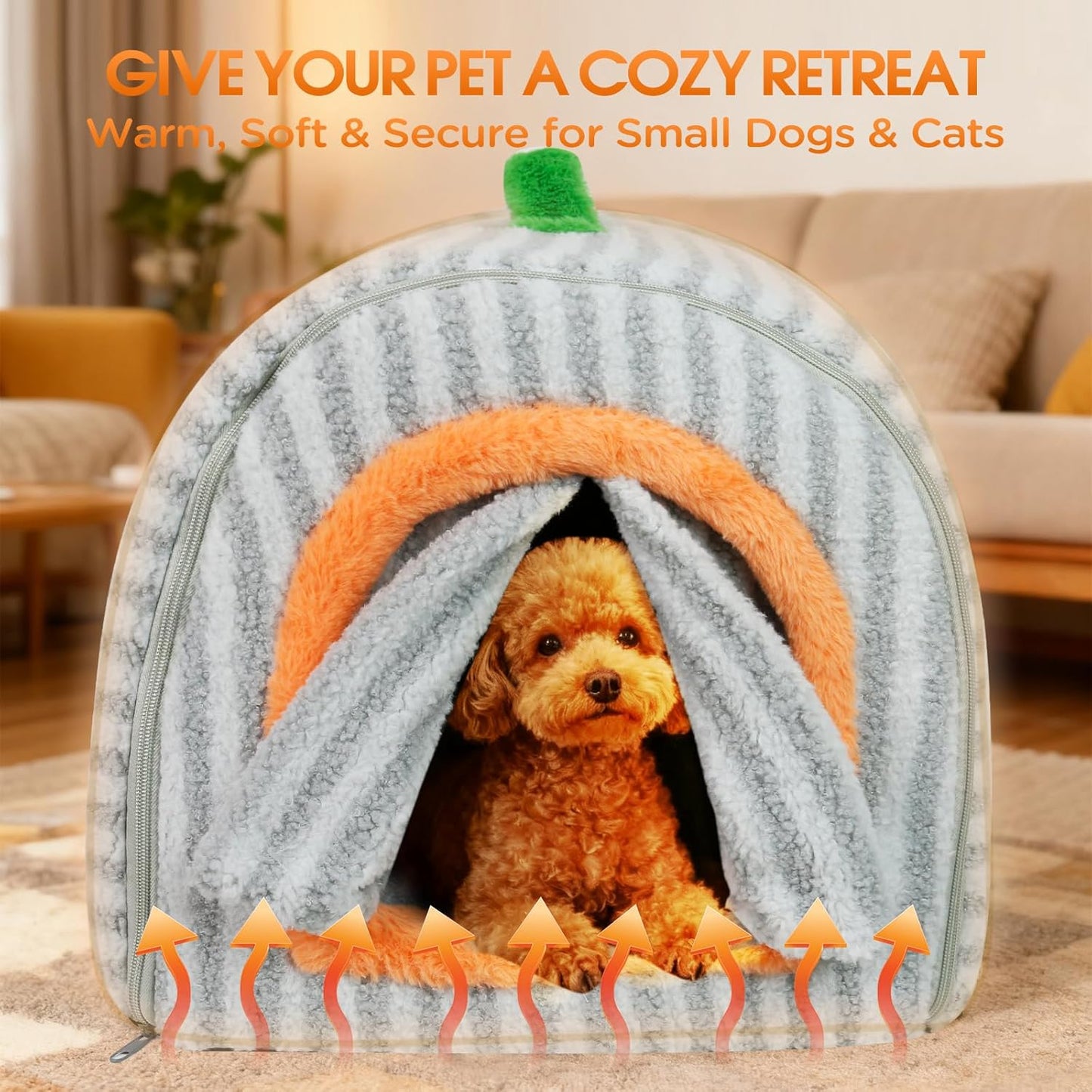 Dog House Indoor for Small Dogs, 2-in-1 Enclosed Dog Bed with Cover Cave & Curtain, Dog Tent with Plush Washable Cushion, Inside Dog House for Pets Under 17 lbs(Grey, Medium)