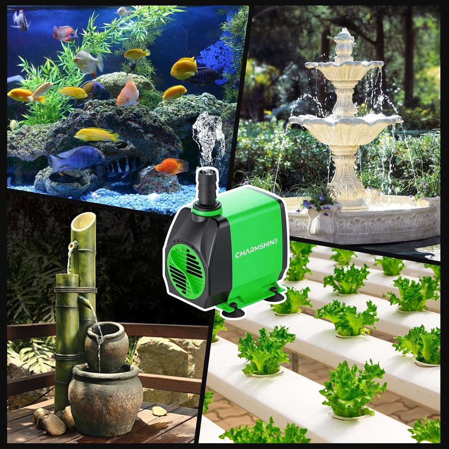 Aquariums Submersible Water Pump 1060GPH 50W[2026 Upgraded] Fountain Pump Hydroponics Fish Pond Pump 4000L/H Outdoor Water Pump for Fish Tank with 5 Nozzles,Filter Bag,Extra-long 8.2ft Power Cord