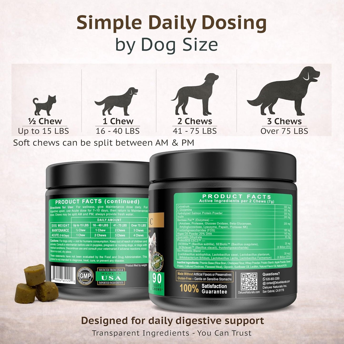 Probiotic Soft Chews for Dogs – 90 Count – Digestive & Immune Support with 9 Probiotics, 8 Enzymes, 2 Prebiotics & 5 Vital Nutrients – Chicken Flavor