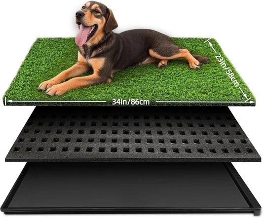 Dog Grass Pad with Tray, 34''X23'' Large Artificial Turf Potty, Reusable Puppy Pee Pads for Dogs, Portable Dog Litter Box for Indoor/Outdoor Potty Training Toilet