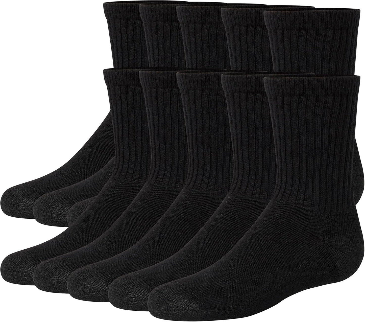 Hanes Boys' Uniform Crew Socks, Moisture-wicking Socks, Cushioned Foot Bottoms, 10-pairs