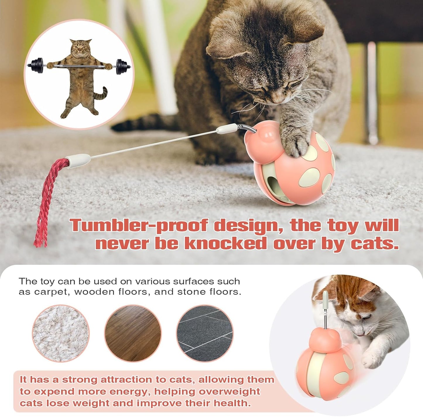 Cat Interactive Toy Treat Dispenser Cat Tumbler Toy with Teaser Wand Cat Toy Bowl Slow Feeder
