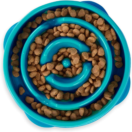 Outward Hound Fun Feeder Dog Bowls, Slow Feeders for Dogs, Medium/Mini, Turquoise and Orange