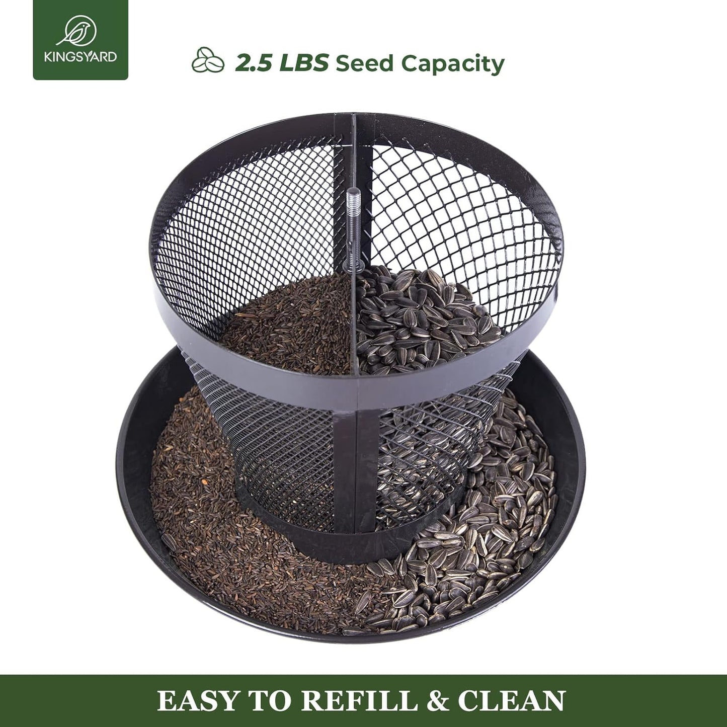 Kingsyard Bird Feeder for Outside, Dual-Use Metal Mesh Wild Bird Feeder with Weatherproof Dome Dual, 2.5 lbs Seed Capacity for Finch Cardinal