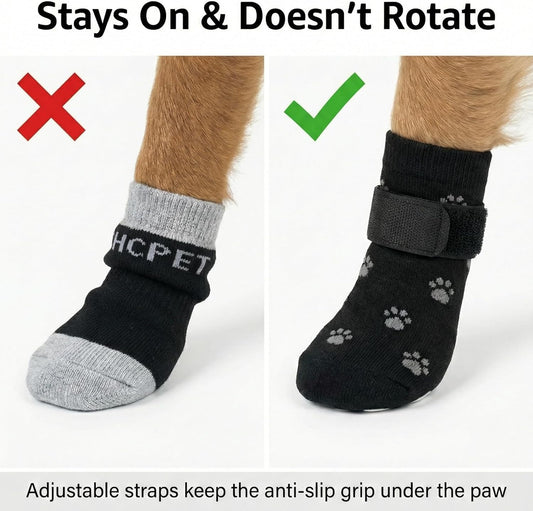 Advanced Anti-Slip Dog Socks & Dog Boots, Adjustable Dog Shoes for Hardwood Floors, Soft Fabric Paw Protectors for Senior Dogs Matching Owner Socks Gift Set (Size L)