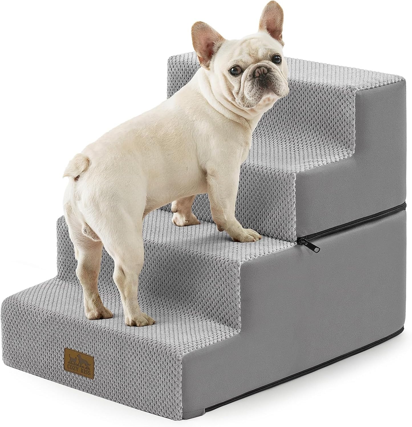 Dog Stairs for Small Dogs, 4 Tier Removable Wider Pet Stairs for Couch and Bed, 17.7" H Dog Steps for Old Cats, Puppy, Small Dogs, 17.7x23.6x17.7 inch, Gray