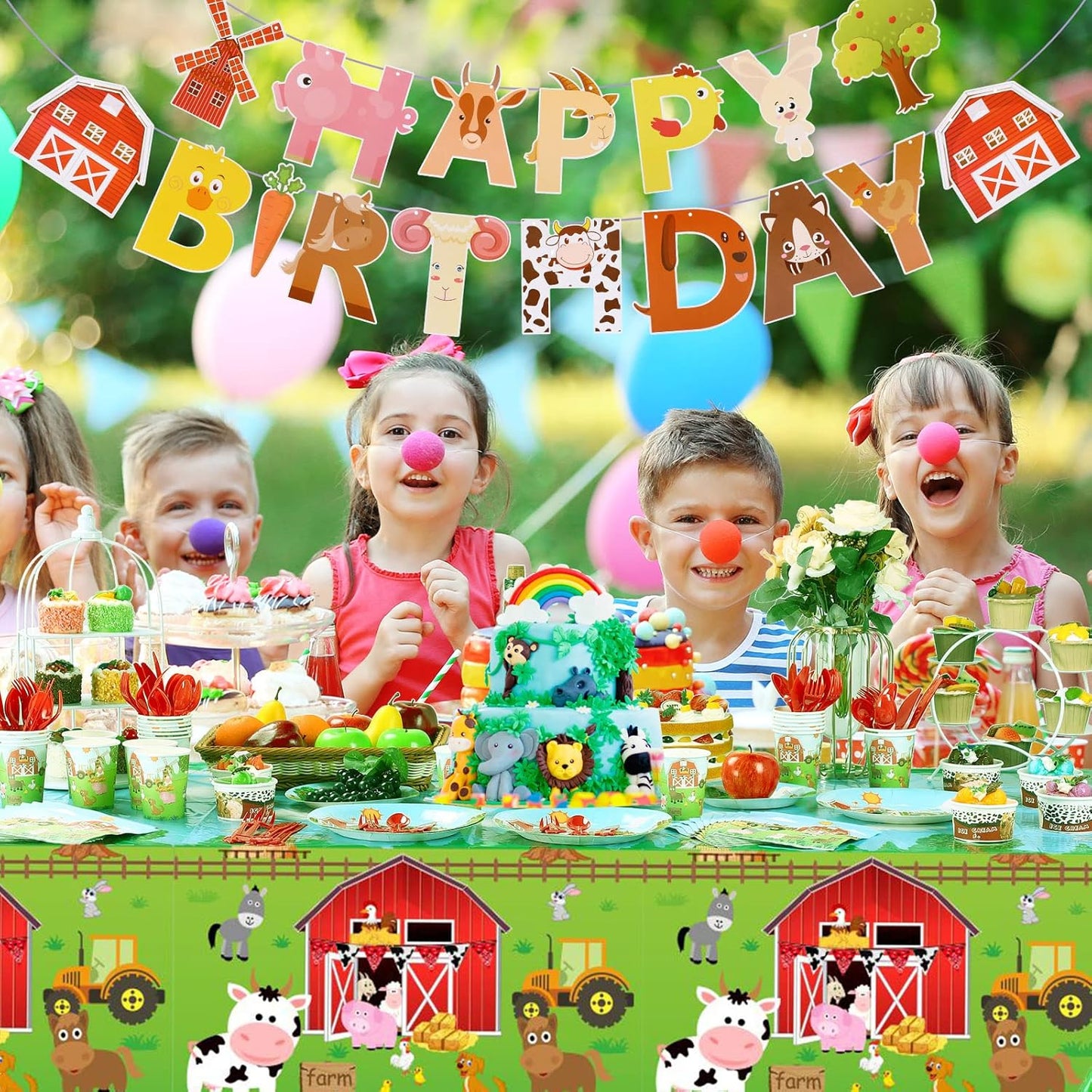 Pajean 171 Pcs Farm Animals Birthday Party Supplies, 24 Guests Barnyard Theme Disposable Tableware Set, Includes Banner, Tablecloth, Plates, Cups, Napkins, Cutlery for Baby Shower, Summer Picnic