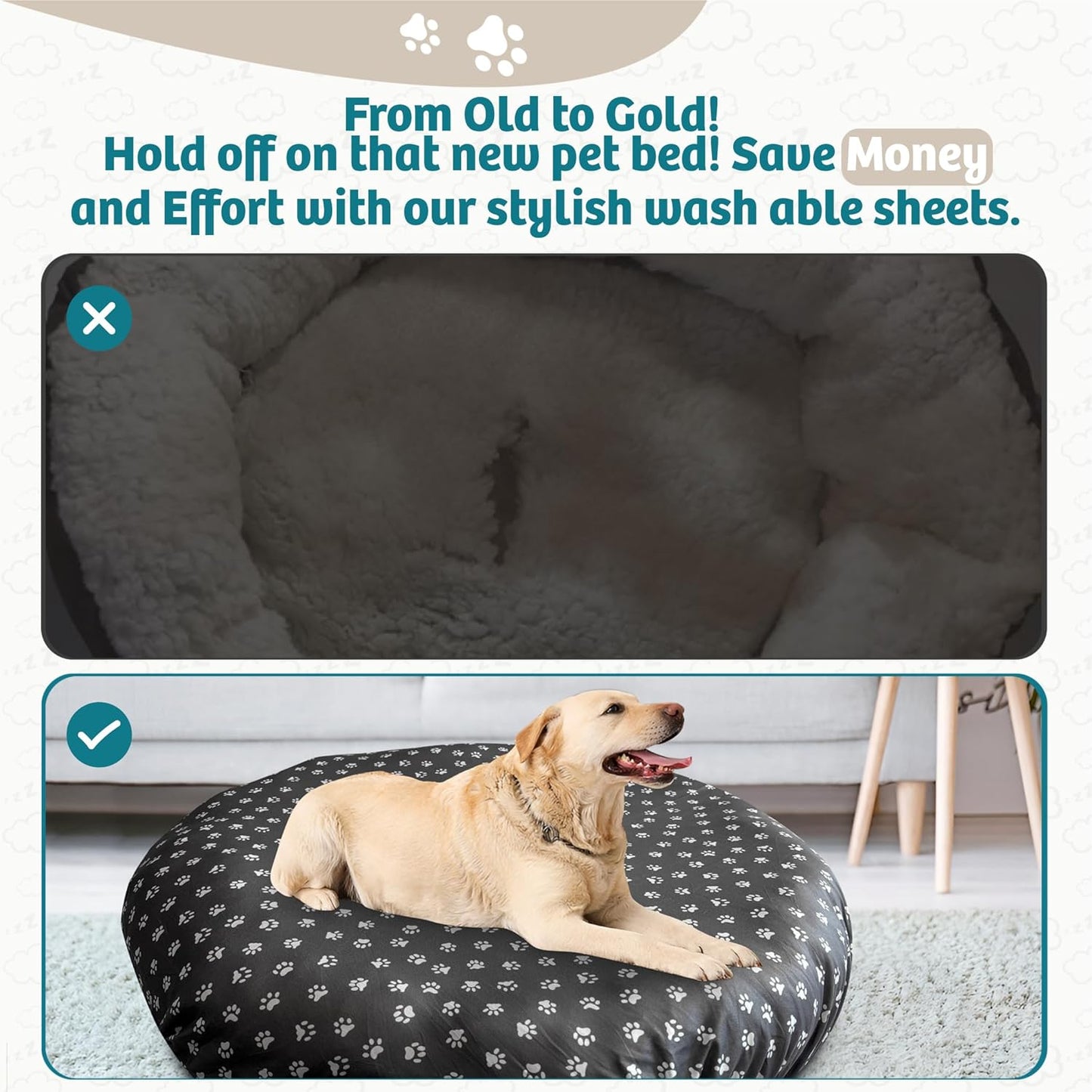 Round Dog Bed Covers Replacement Washable, Dog Bed Washable Cover, for All Shapes (Medium (Up to 36″), Paw Chic)