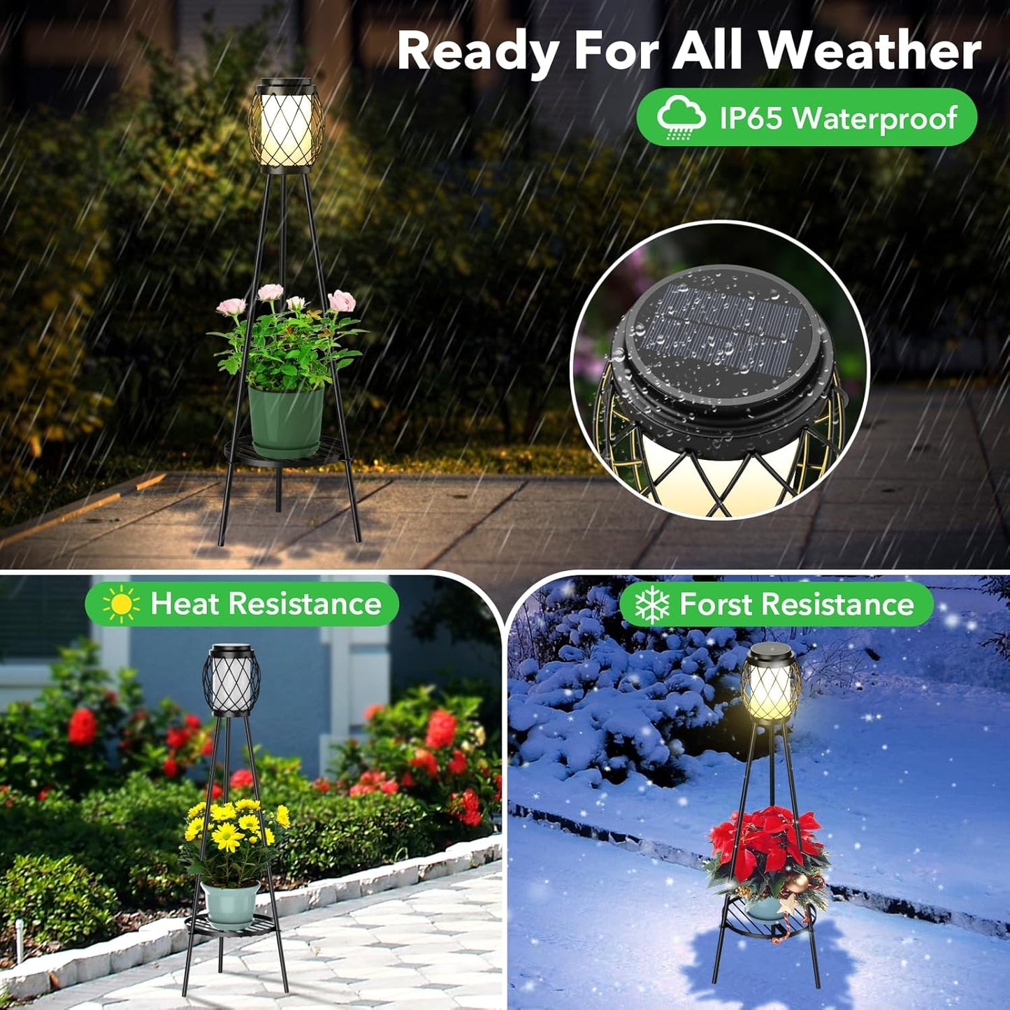 MXwcy Solar Lights Outdoor with Plant Stands 2 Pack, Solar Floor Lamp Metal Tripod Patio Lights for Garden Yard Pathway Driveway Front/Back Porch Decoration